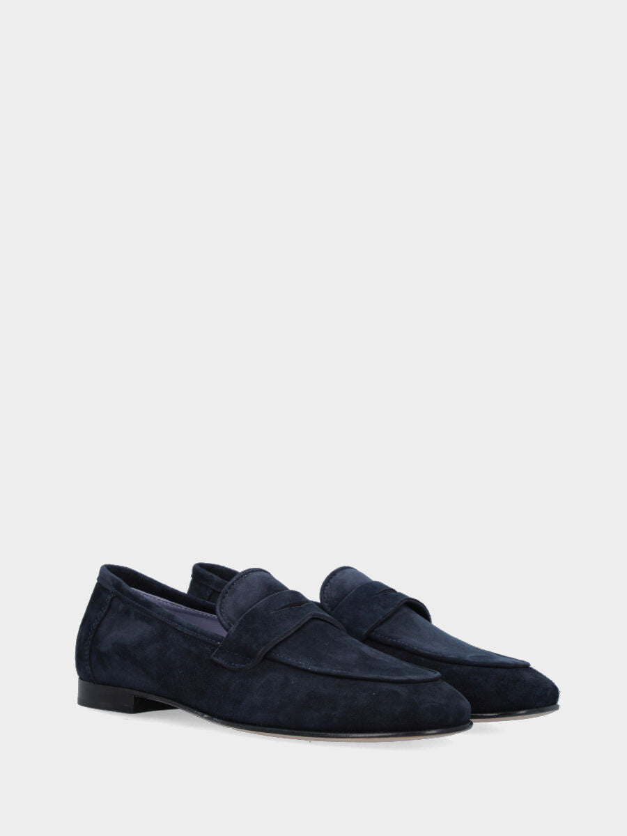 Mocassino in camoscio blu con vaschetta ripiegata