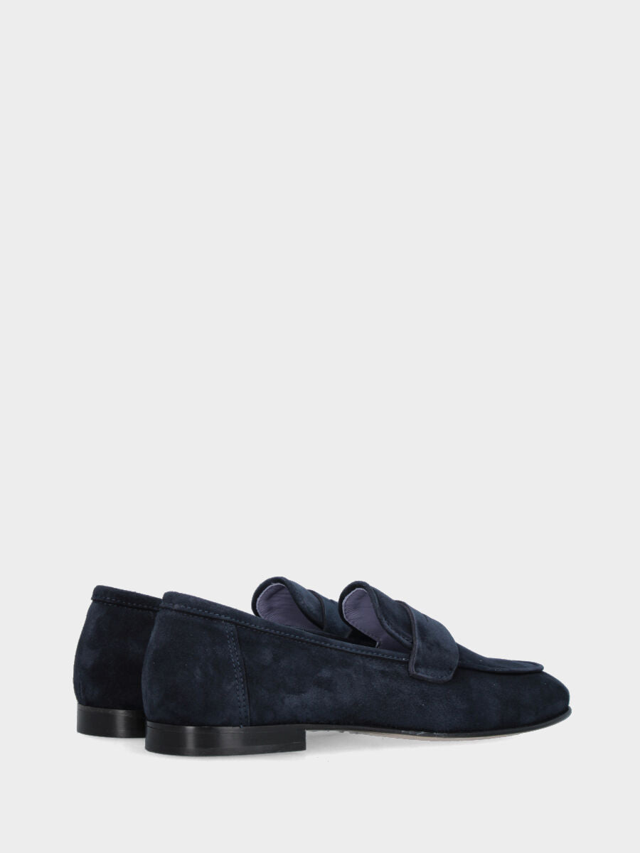 Mocassino in camoscio blu con vaschetta ripiegata