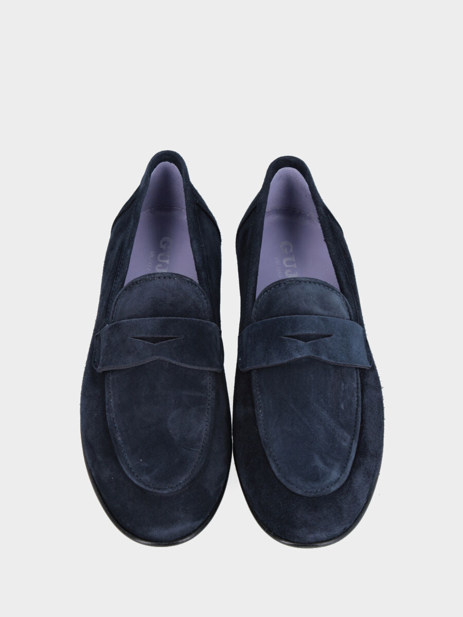 Mocassino in camoscio blu con vaschetta ripiegata