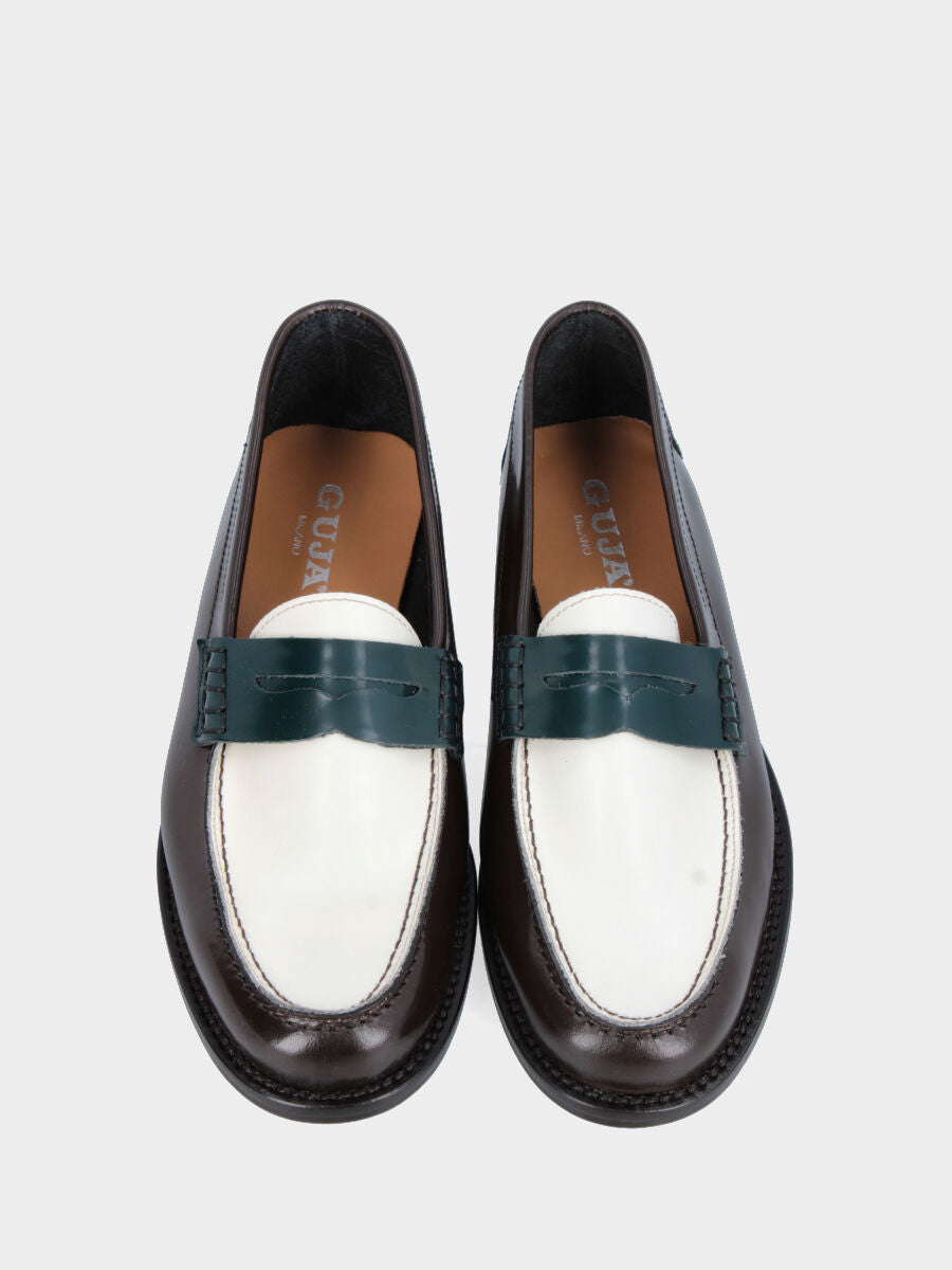 Mocassino college in vitello abrasivato marrone e multicolor