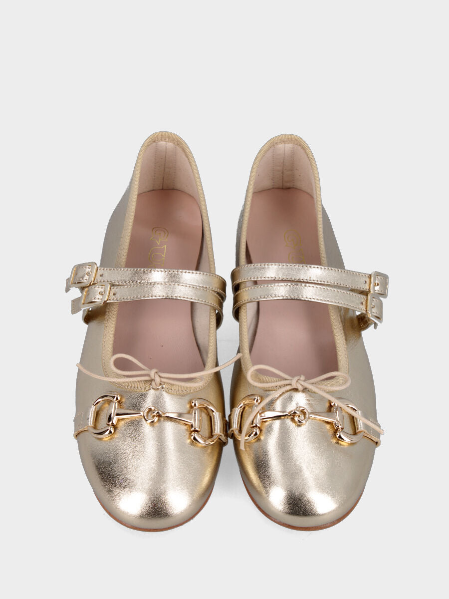 Ballerina Mary Jane in laminato platino con morsetto e fiocchetto