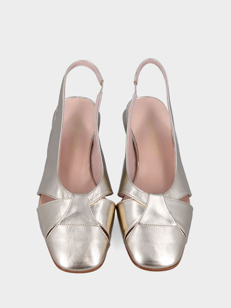 Slingback in laminato platino con tomaia incrociata