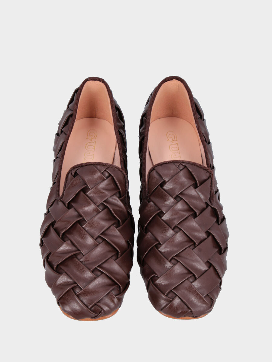 Pantofolina in nappa marrone con fascette tubolari intrecciate