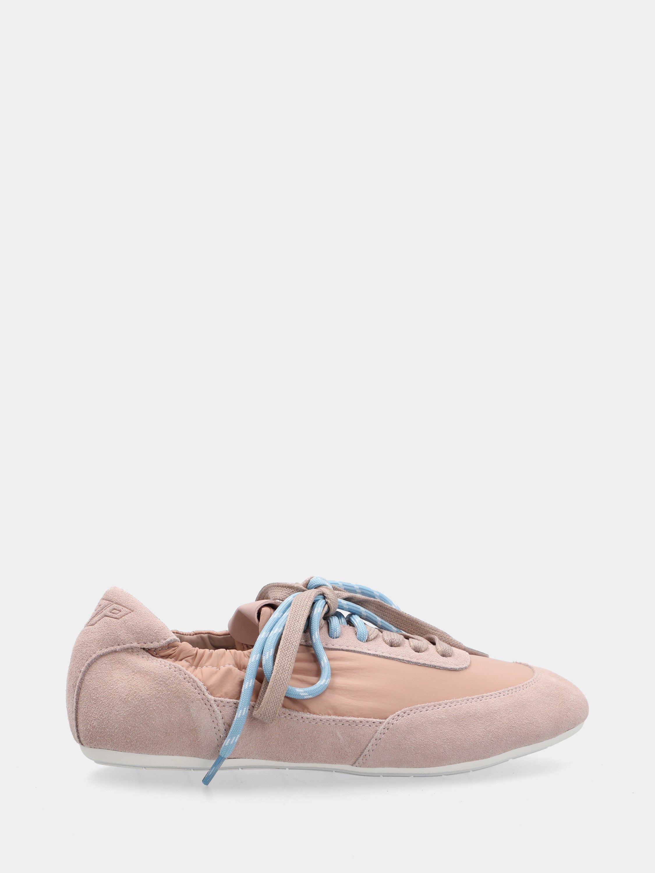 Nude suede and fabric sneakers with double colored laces