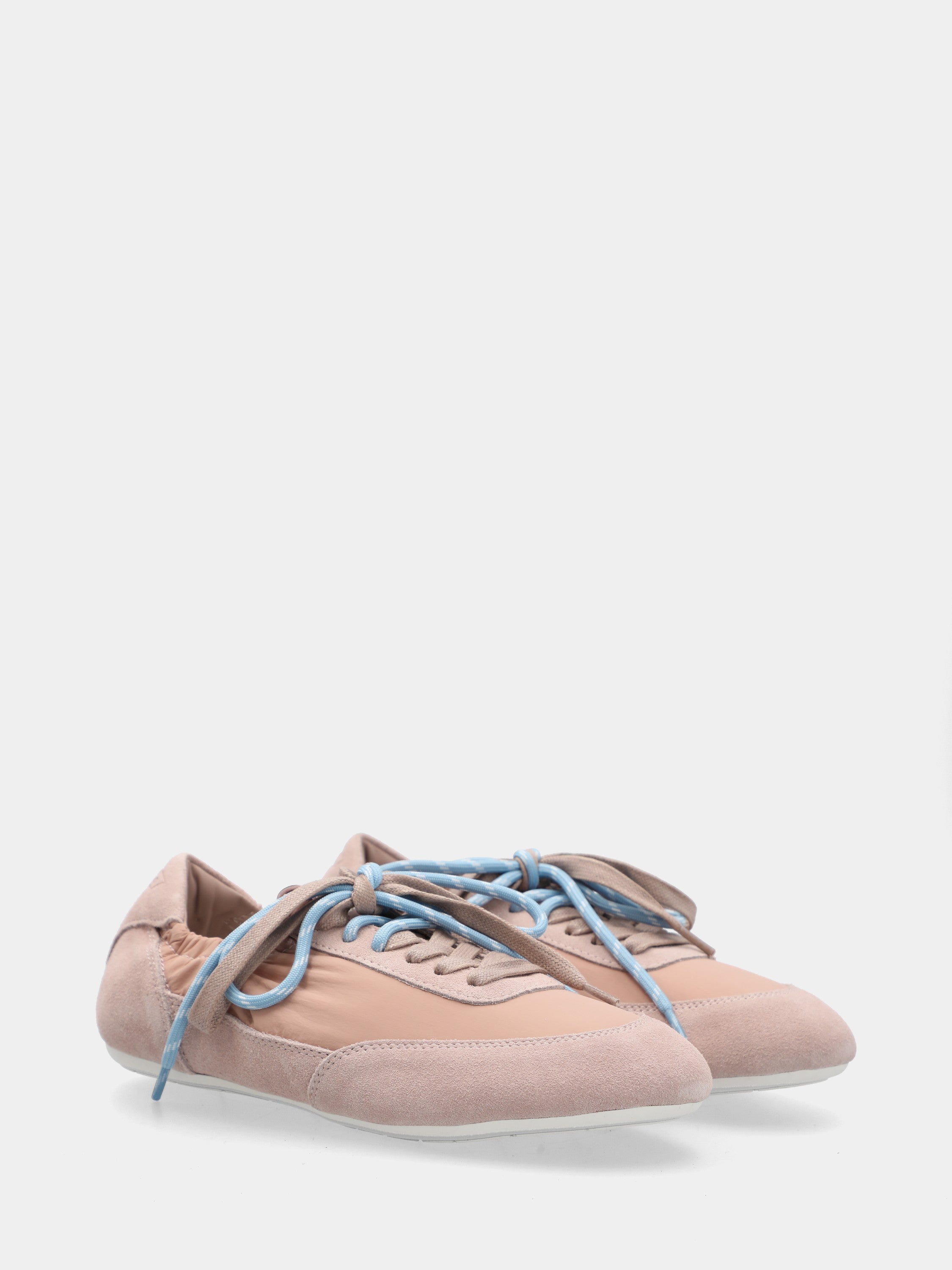 Nude suede and fabric sneakers with double colored laces
