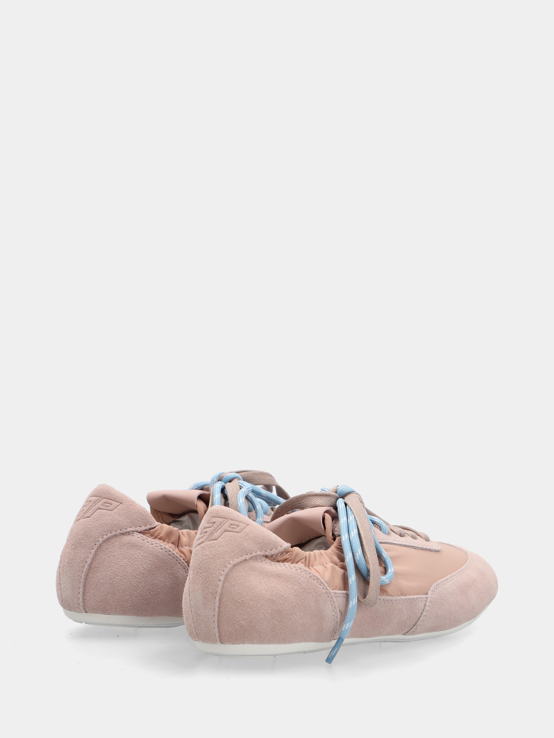 Nude suede and fabric sneakers with double colored laces