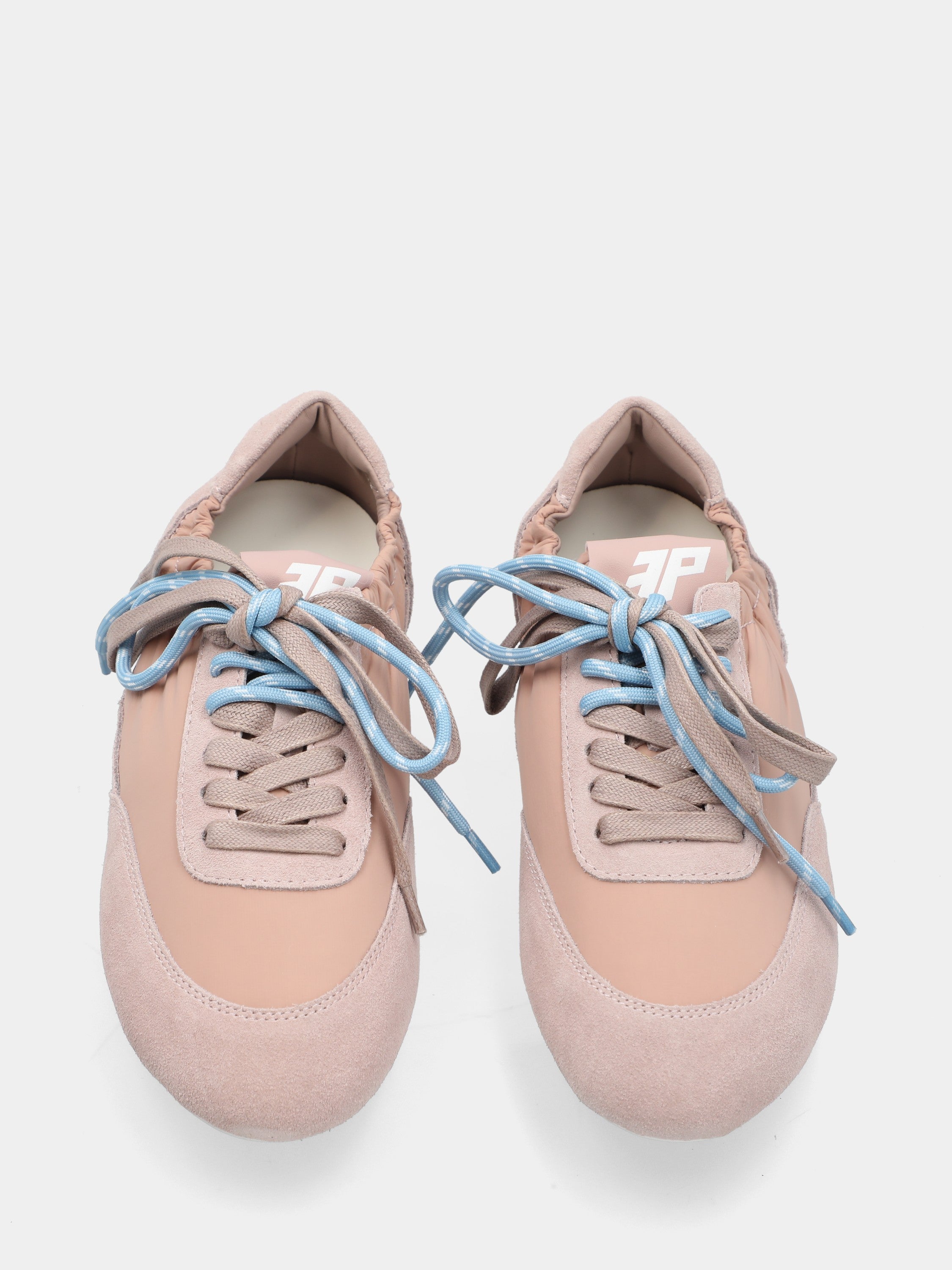 Nude suede and fabric sneakers with double colored laces