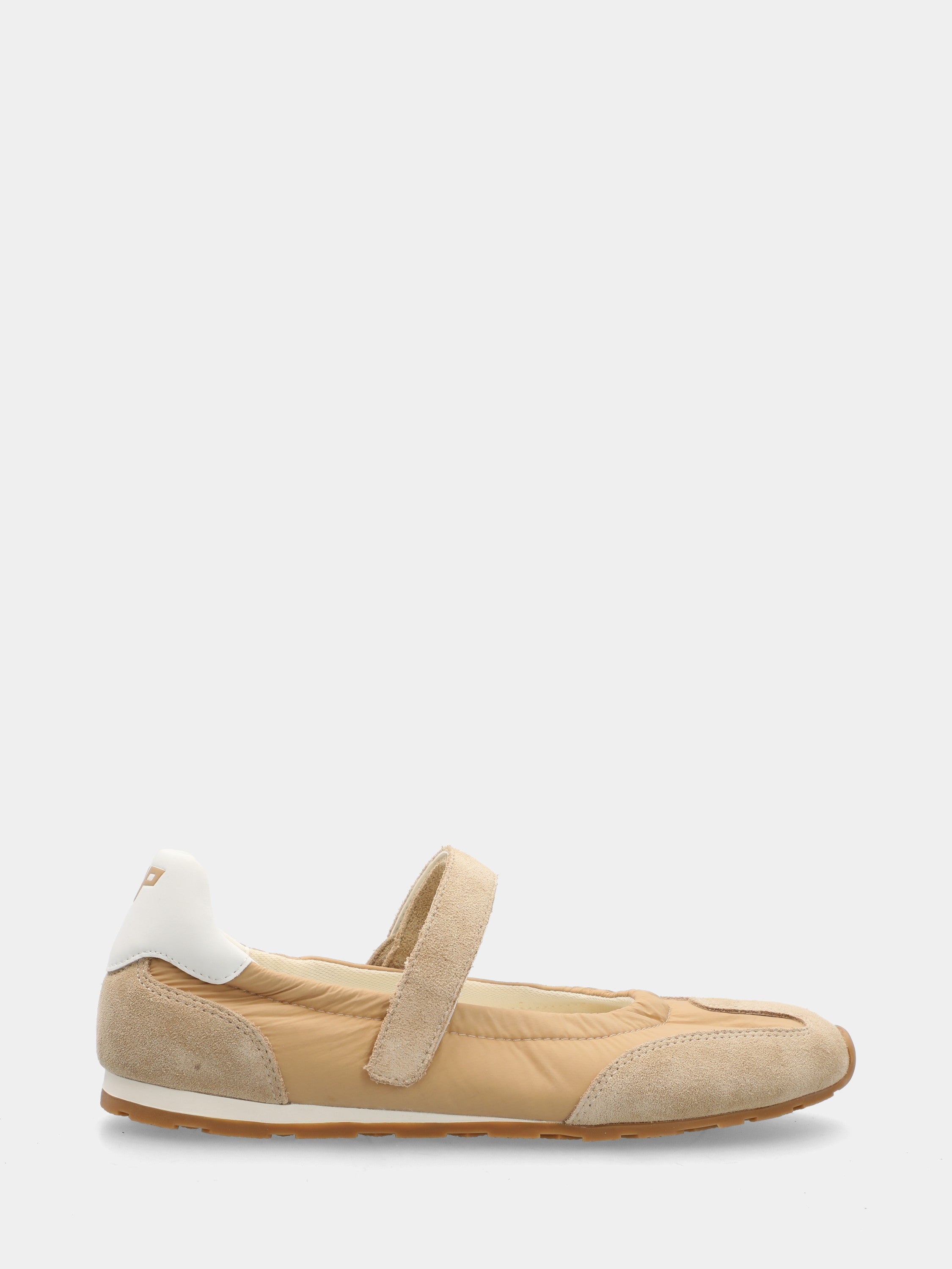 Sneaker Mary Jane en suède et nylon beige