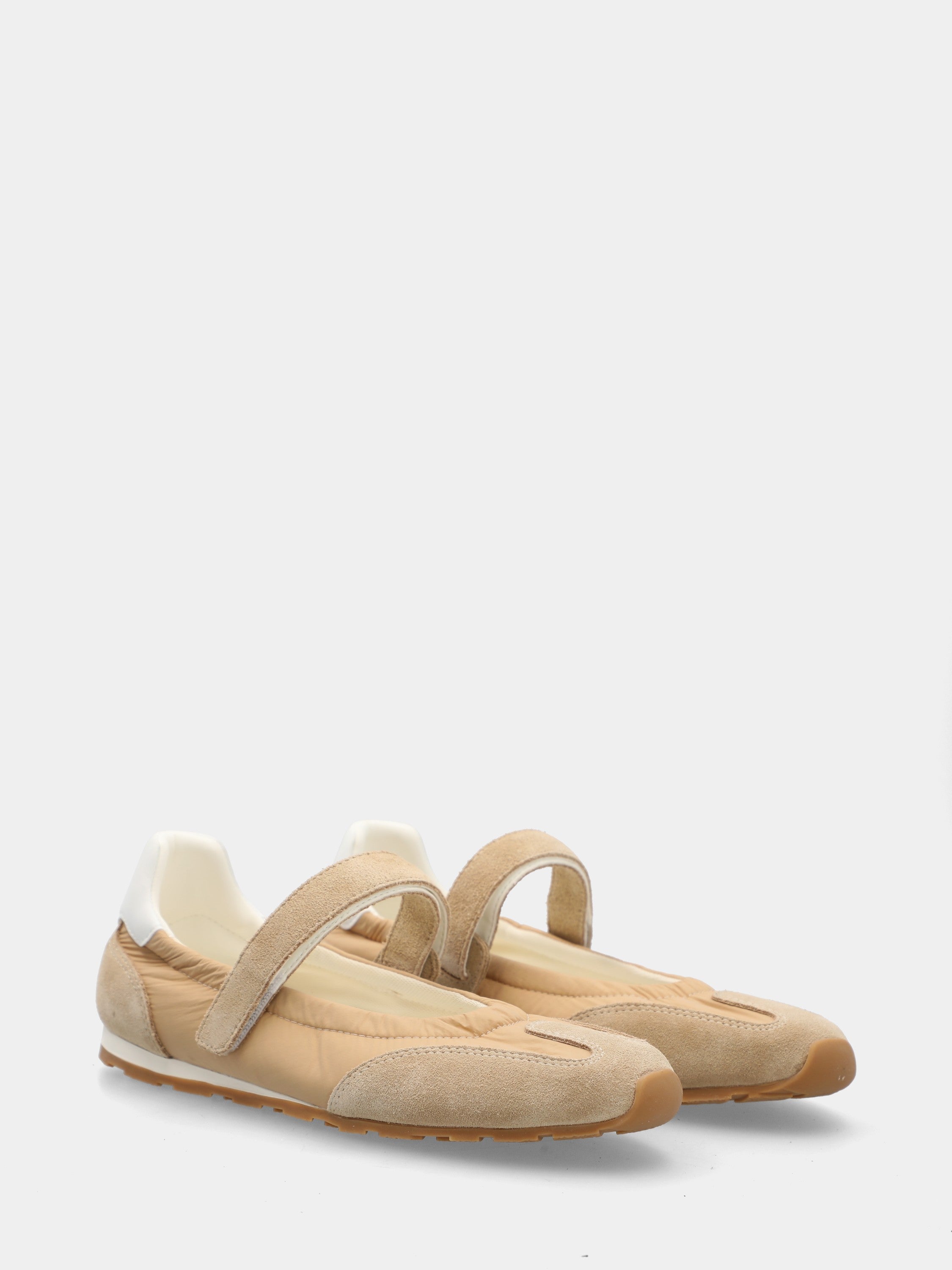 Sneaker Mary Jane en suède et nylon beige