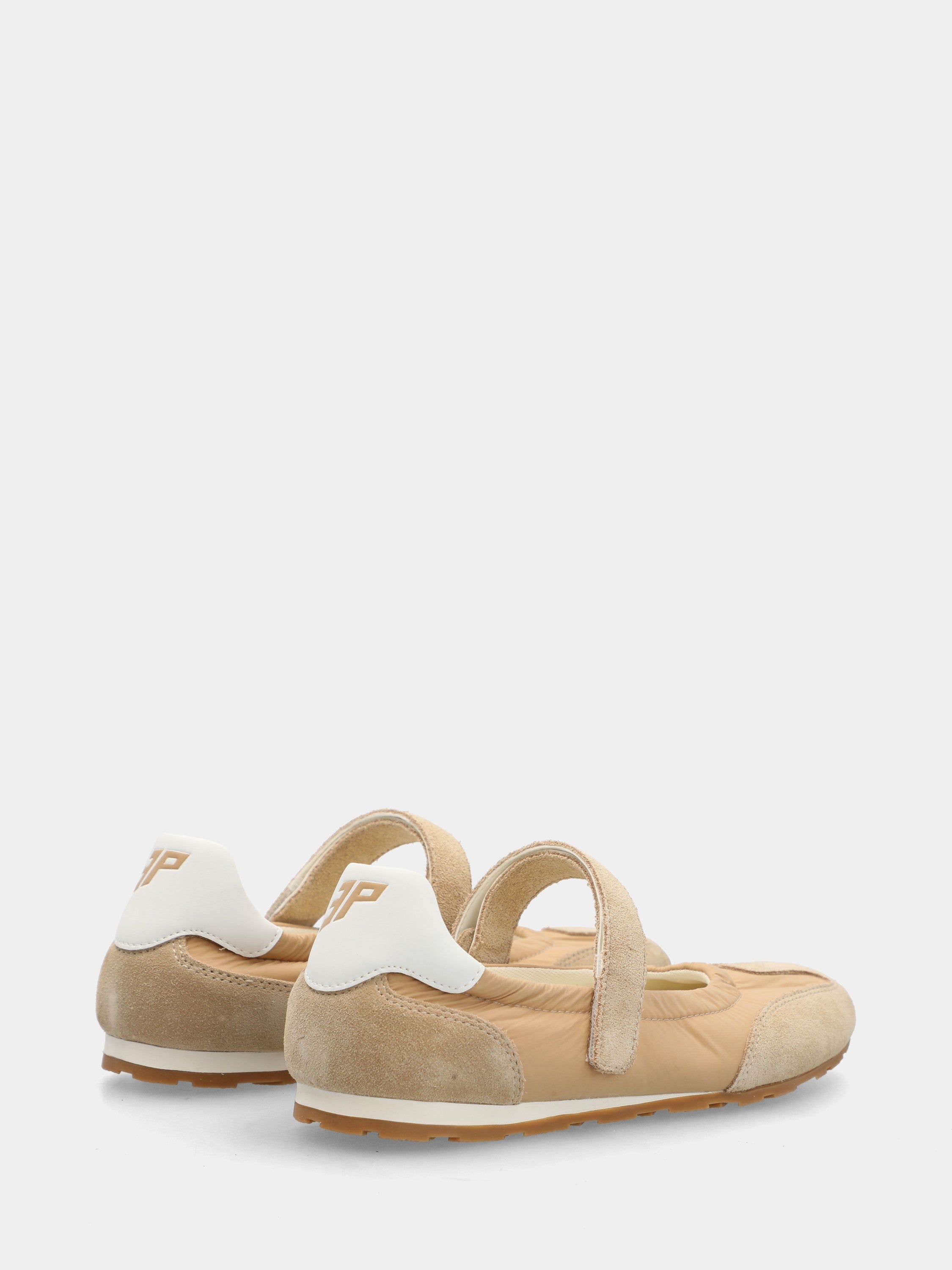 Sneaker Mary Jane en suède et nylon beige