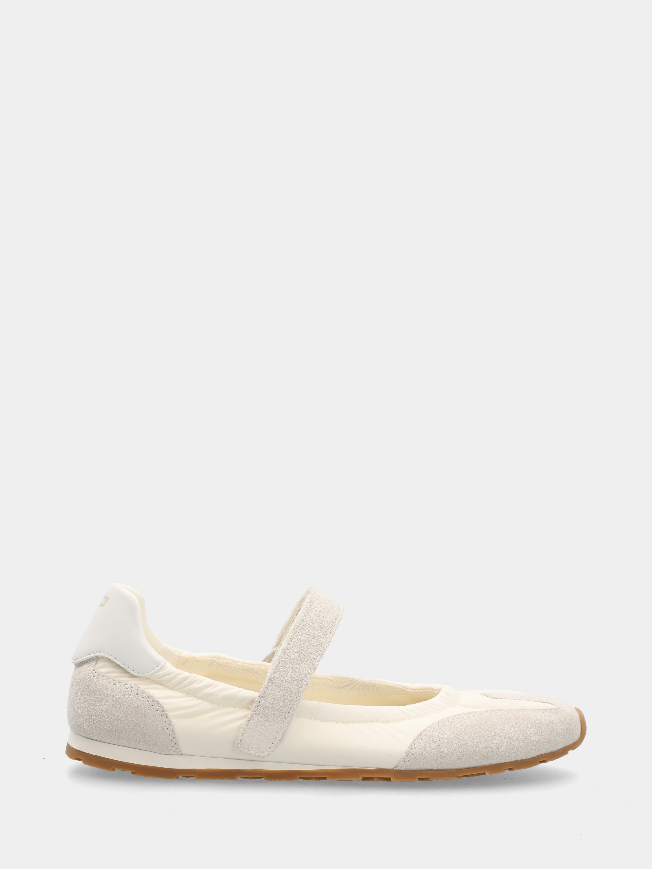 Sneaker Mary Jane in camoscio grigio e nylon bianco