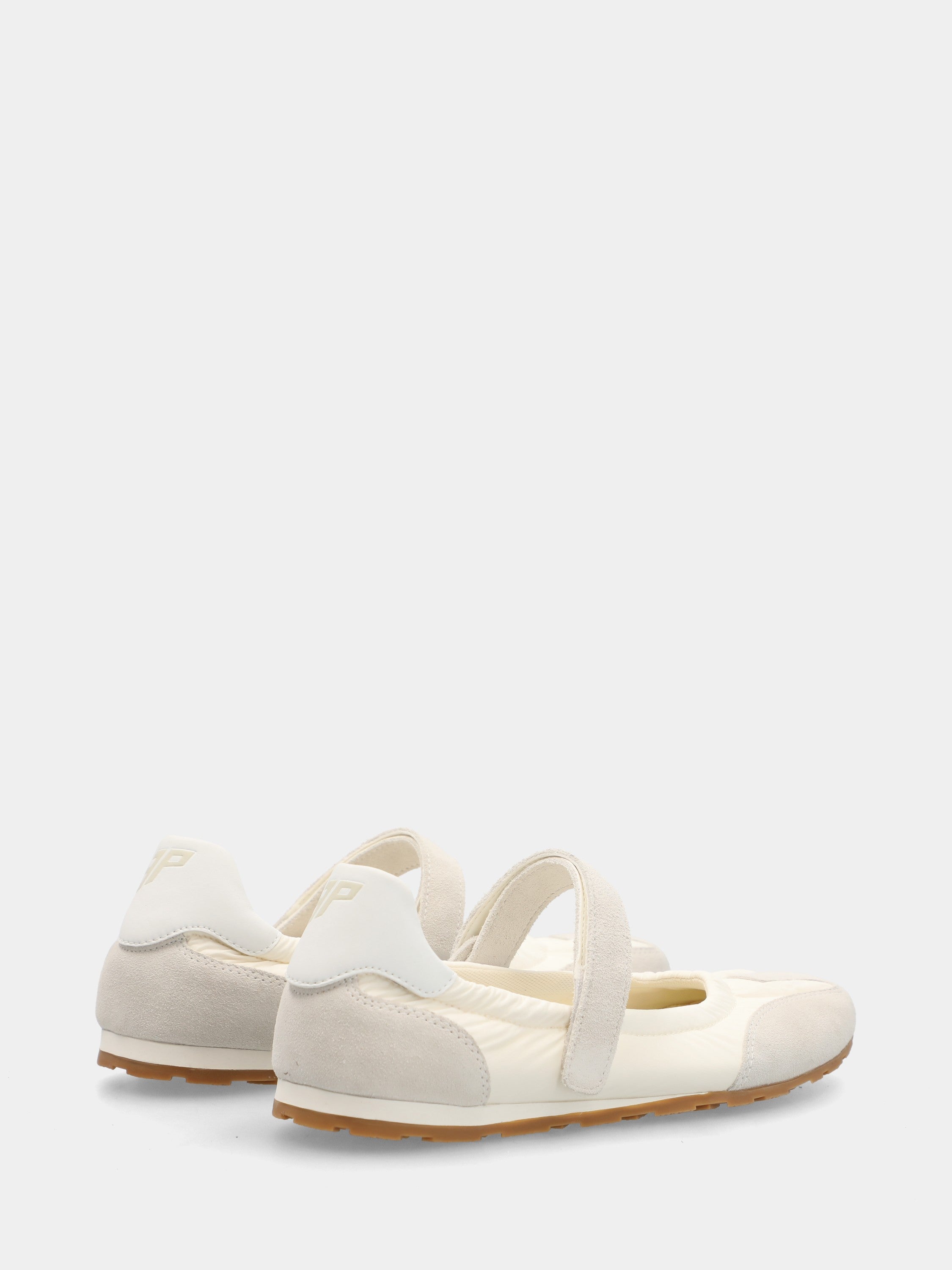 Sneaker Mary Jane in camoscio grigio e nylon bianco