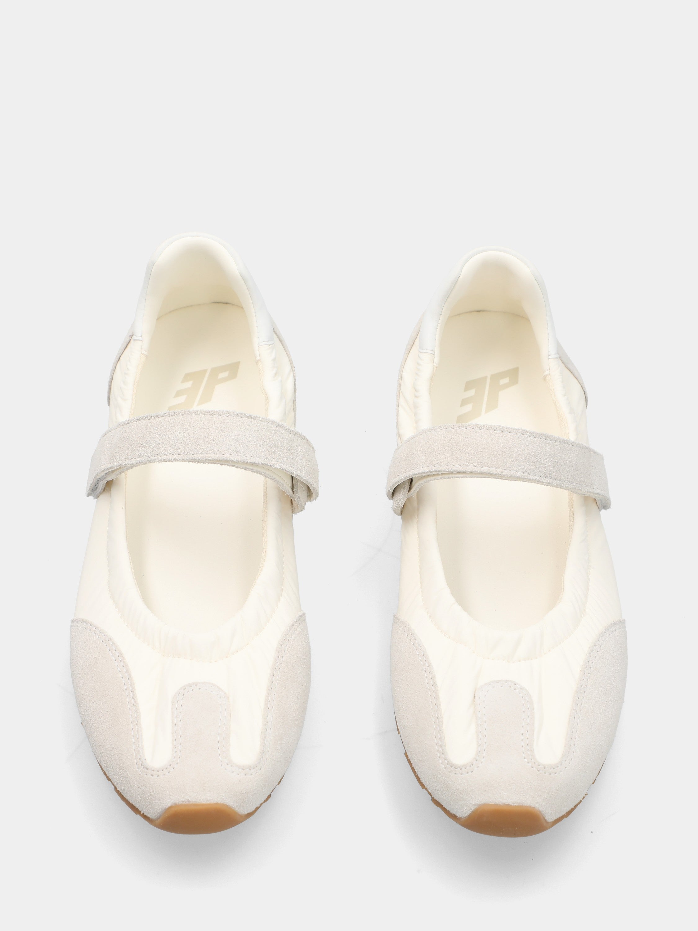 Sneaker Mary Jane in camoscio grigio e nylon bianco