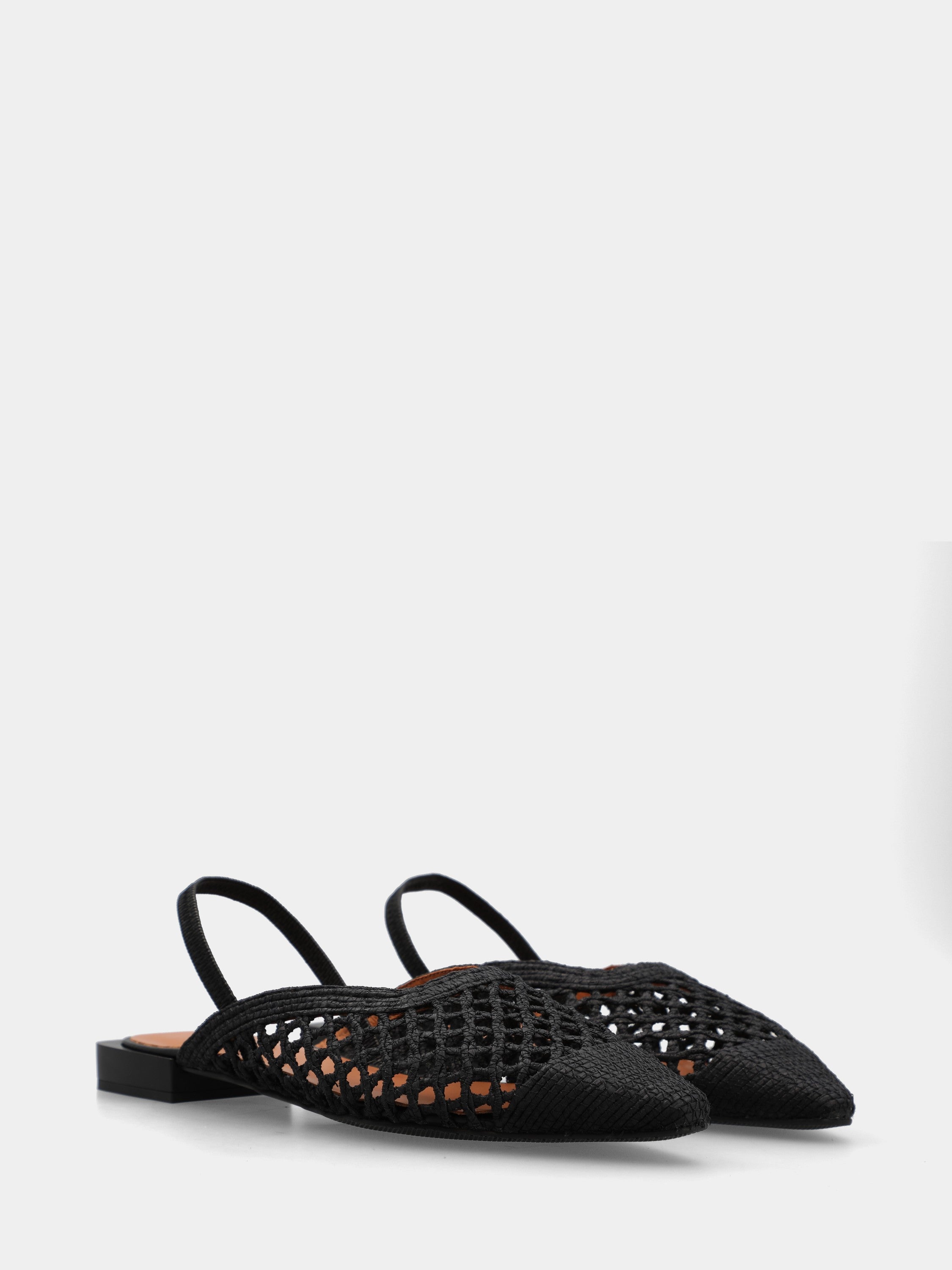 Black woven fabric clog with elastic and square toe
