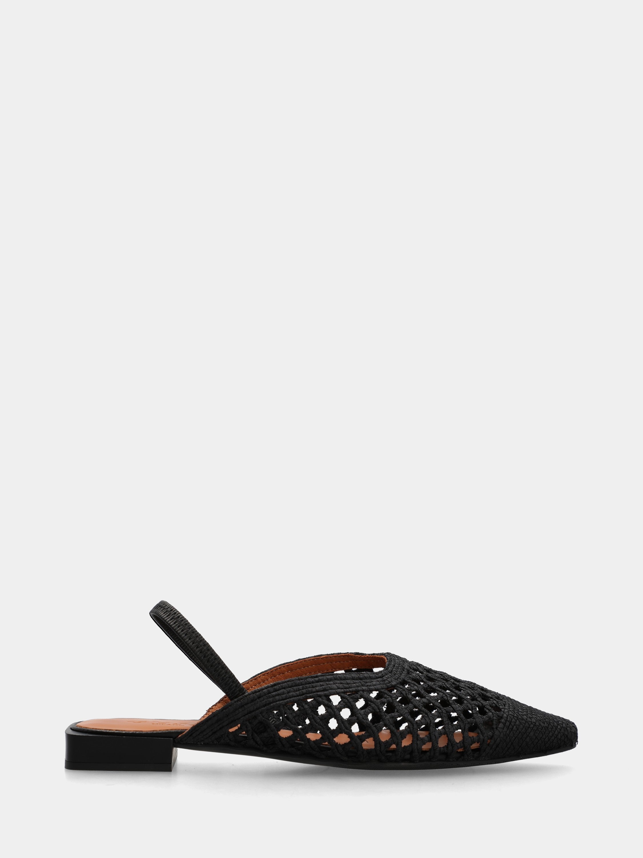 Black woven fabric clog with elastic and square toe