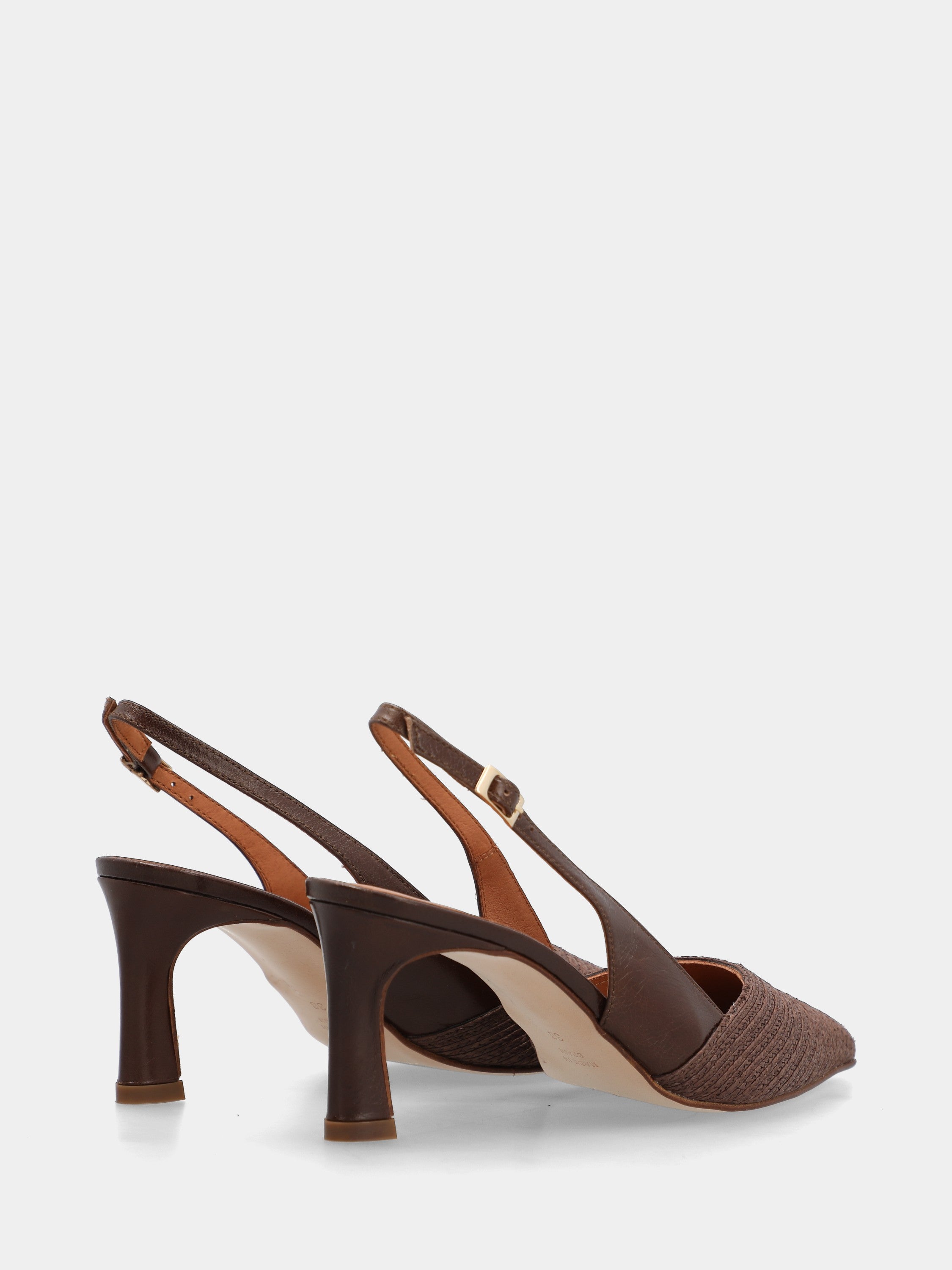 Slingback in rafia e nappa testa di moro con tacco a coda