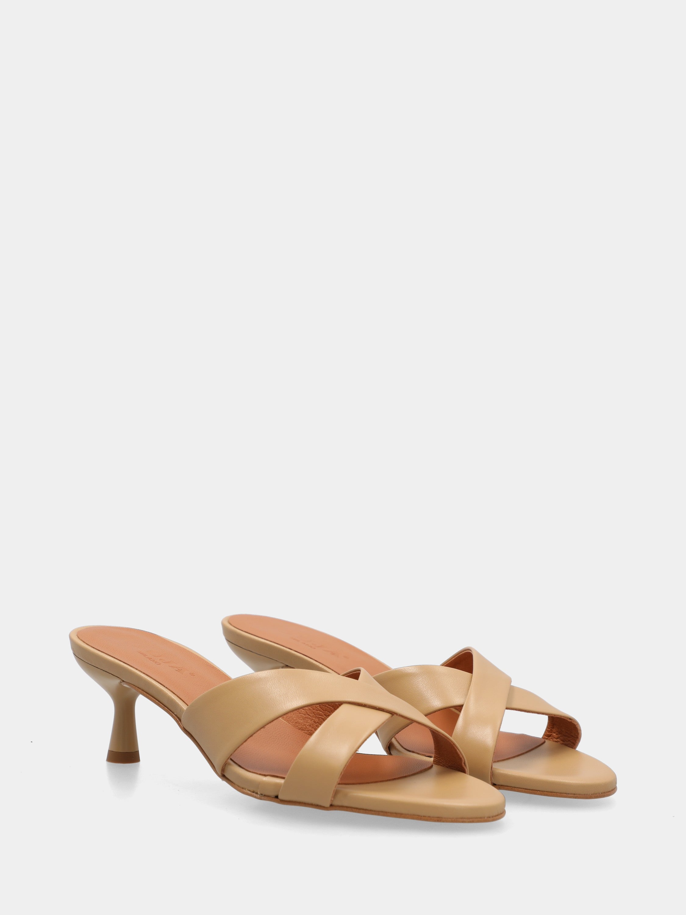 Beige nappa slip-on sandal with cup heel