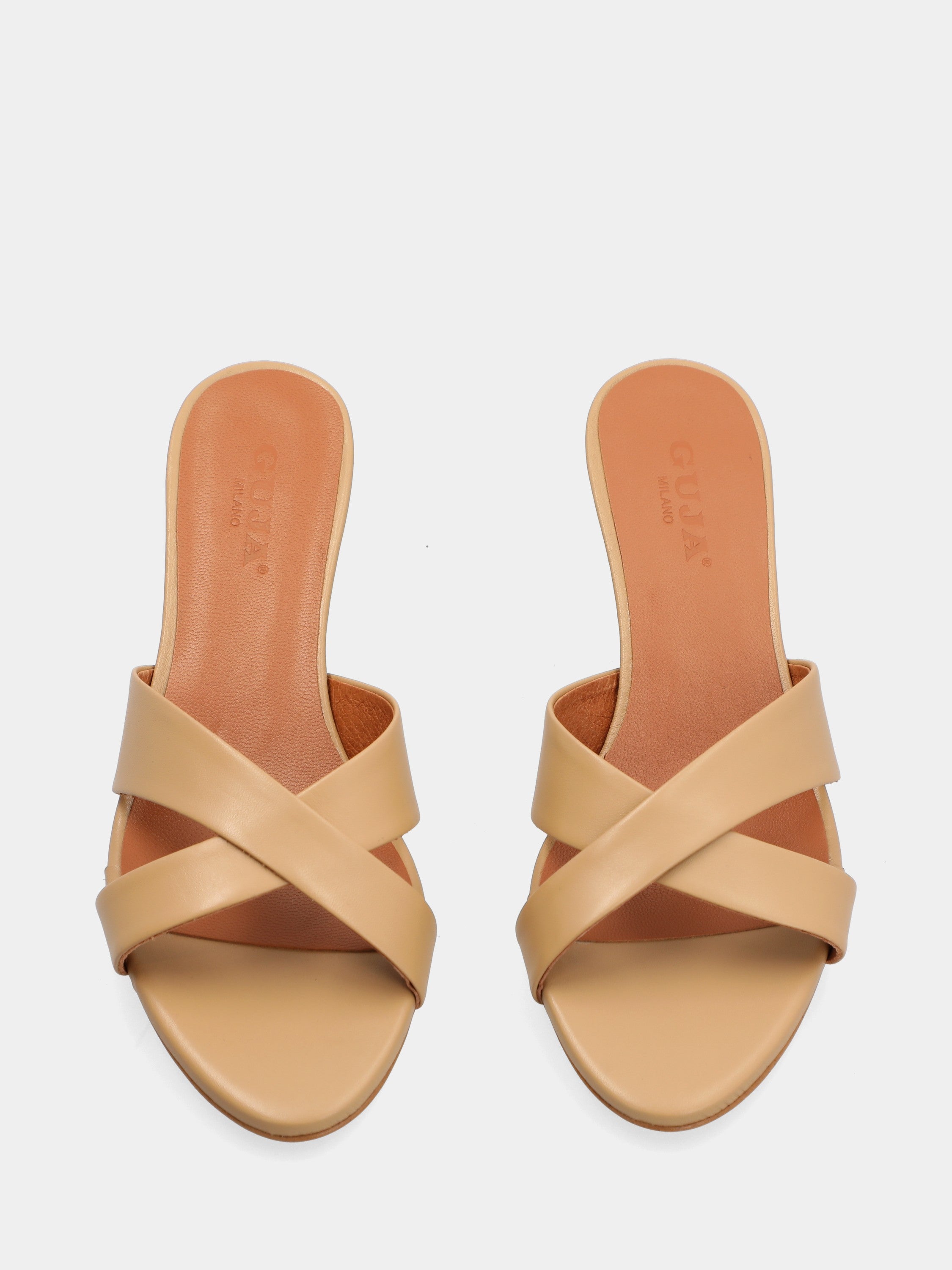 Beige nappa slip-on sandal with cup heel