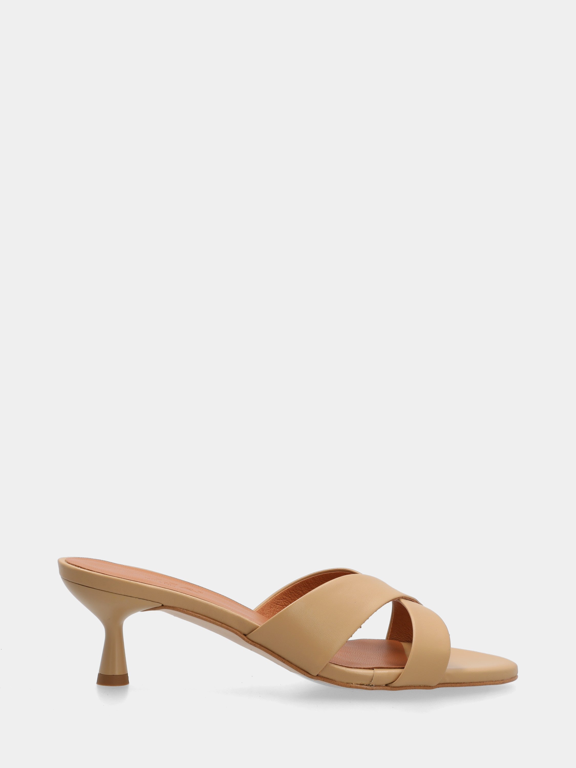 Beige nappa slip-on sandal with cup heel