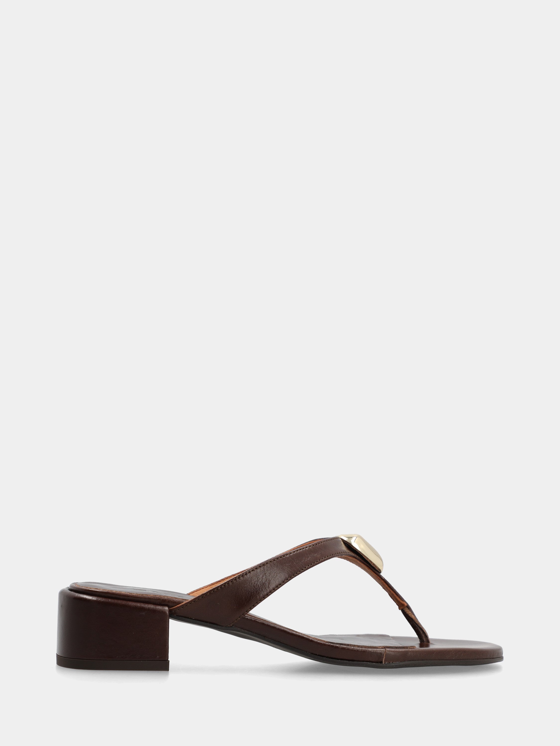 Dark brown calf leather flip-flops with block heel