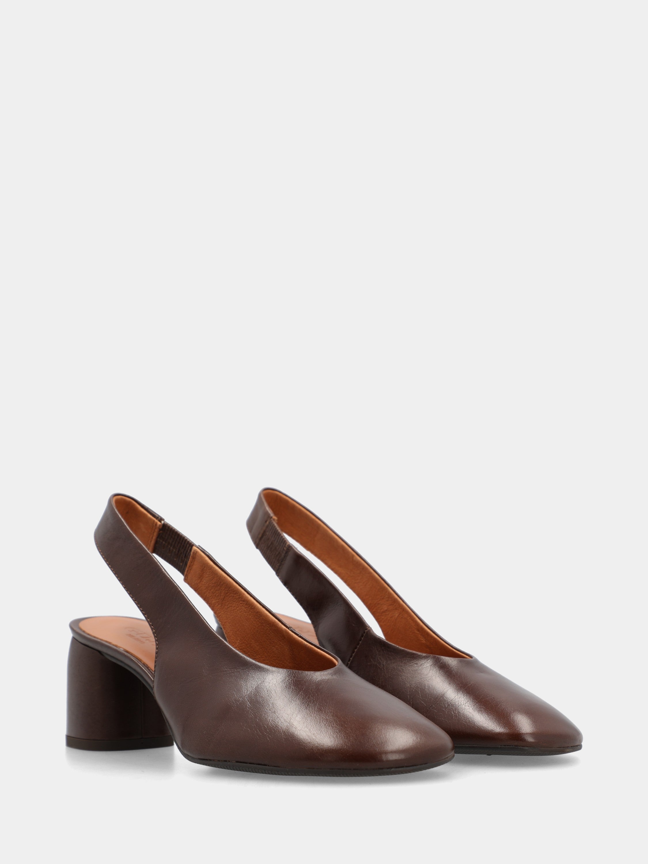 Slingback aus dunkelbraunem Kalbsleder mit Säulenabsatz