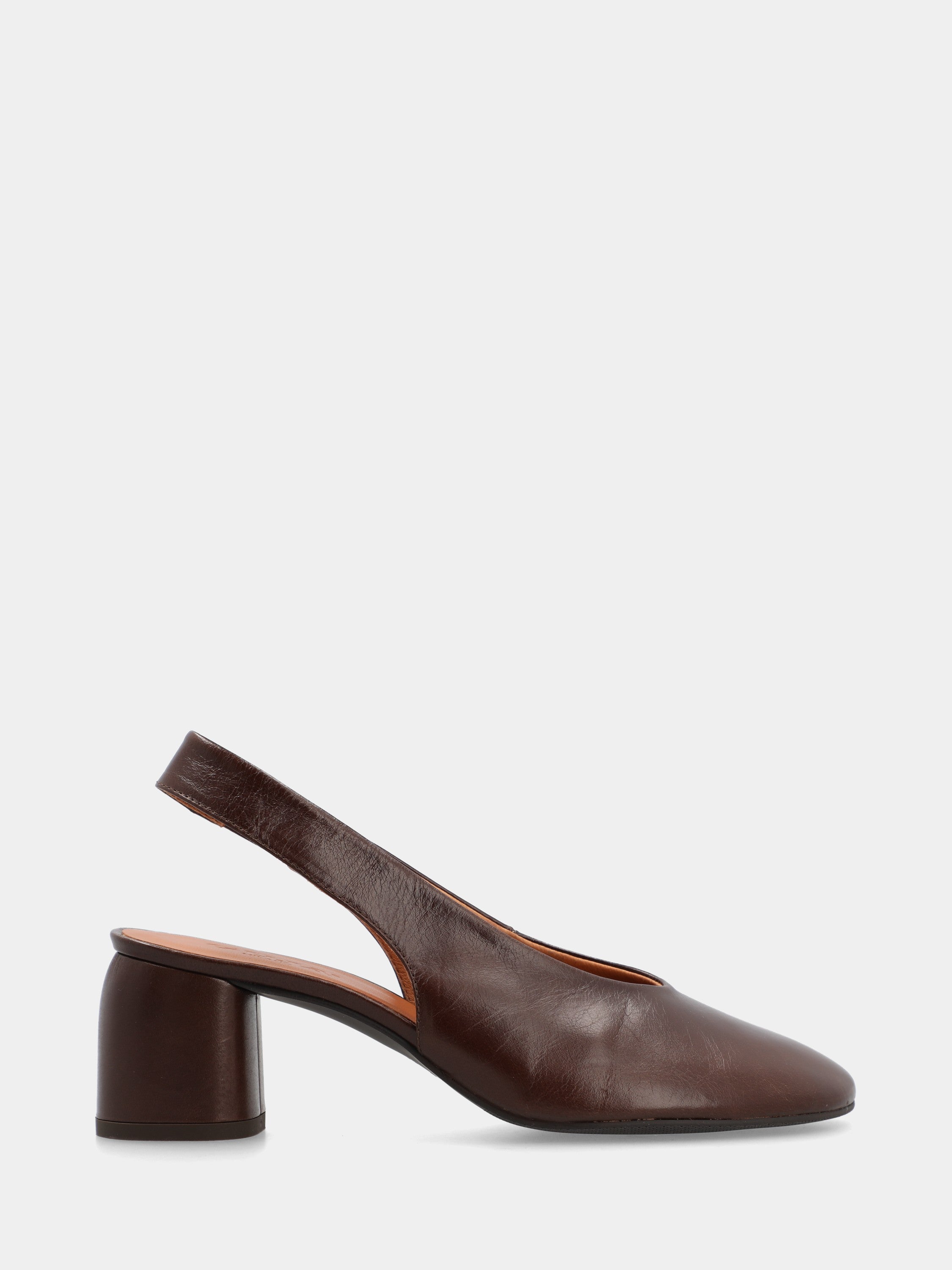 Slingback aus dunkelbraunem Kalbsleder mit Säulenabsatz