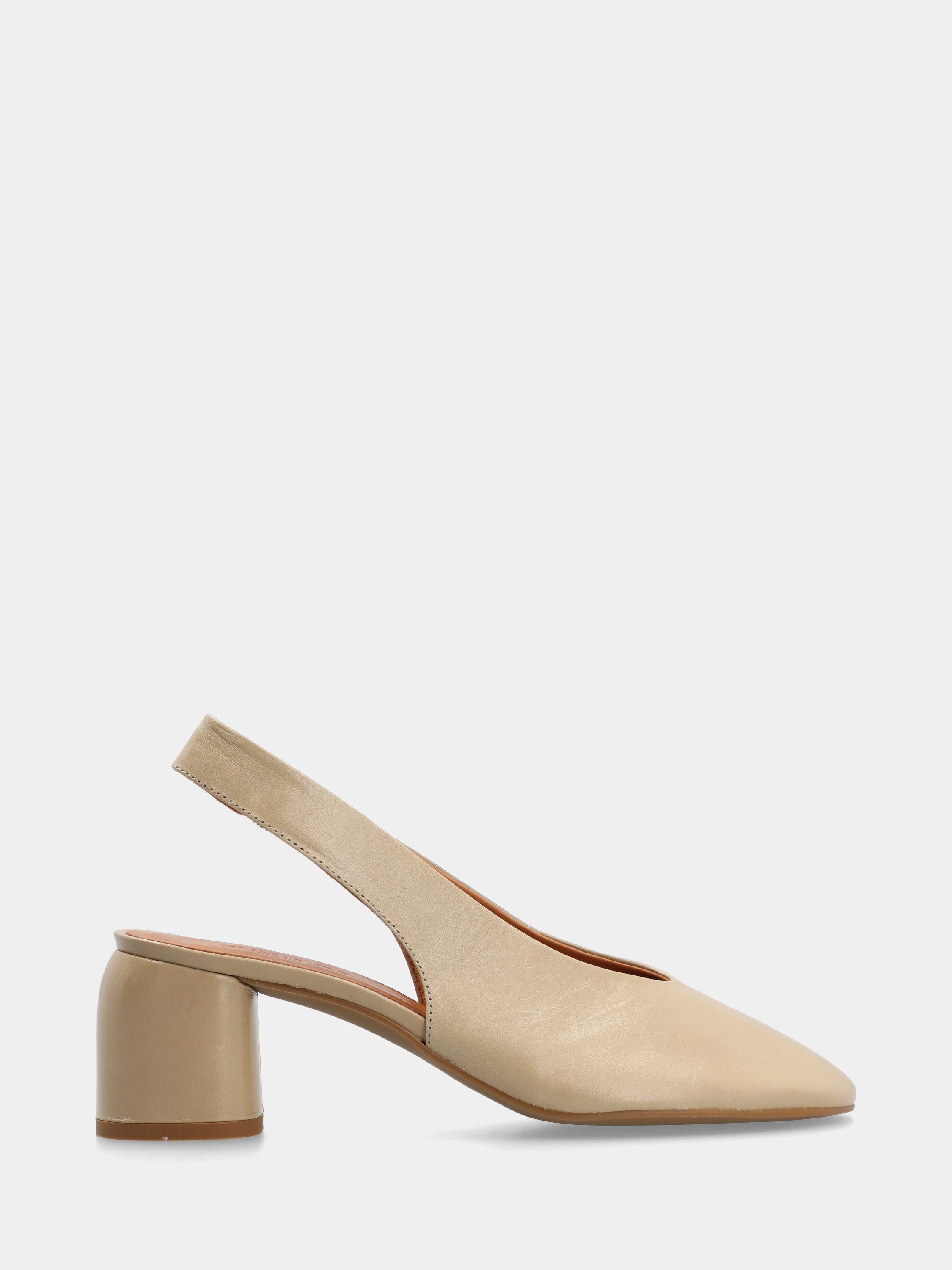 Slingback in vitello beige con tacco a colonna
