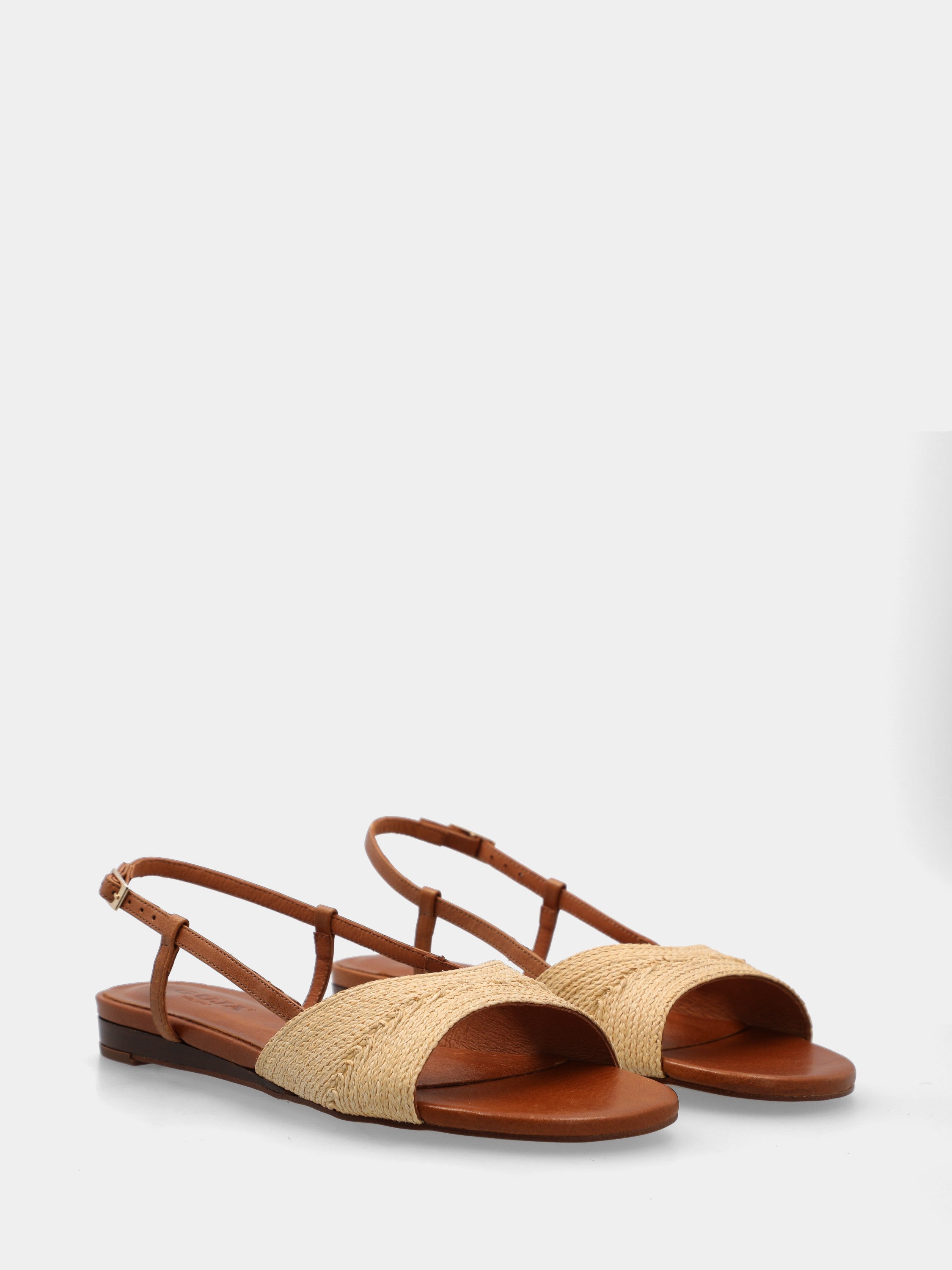 Sandalen aus beiger Raffia mit Keilabsatz und geflochtenem Riemen
