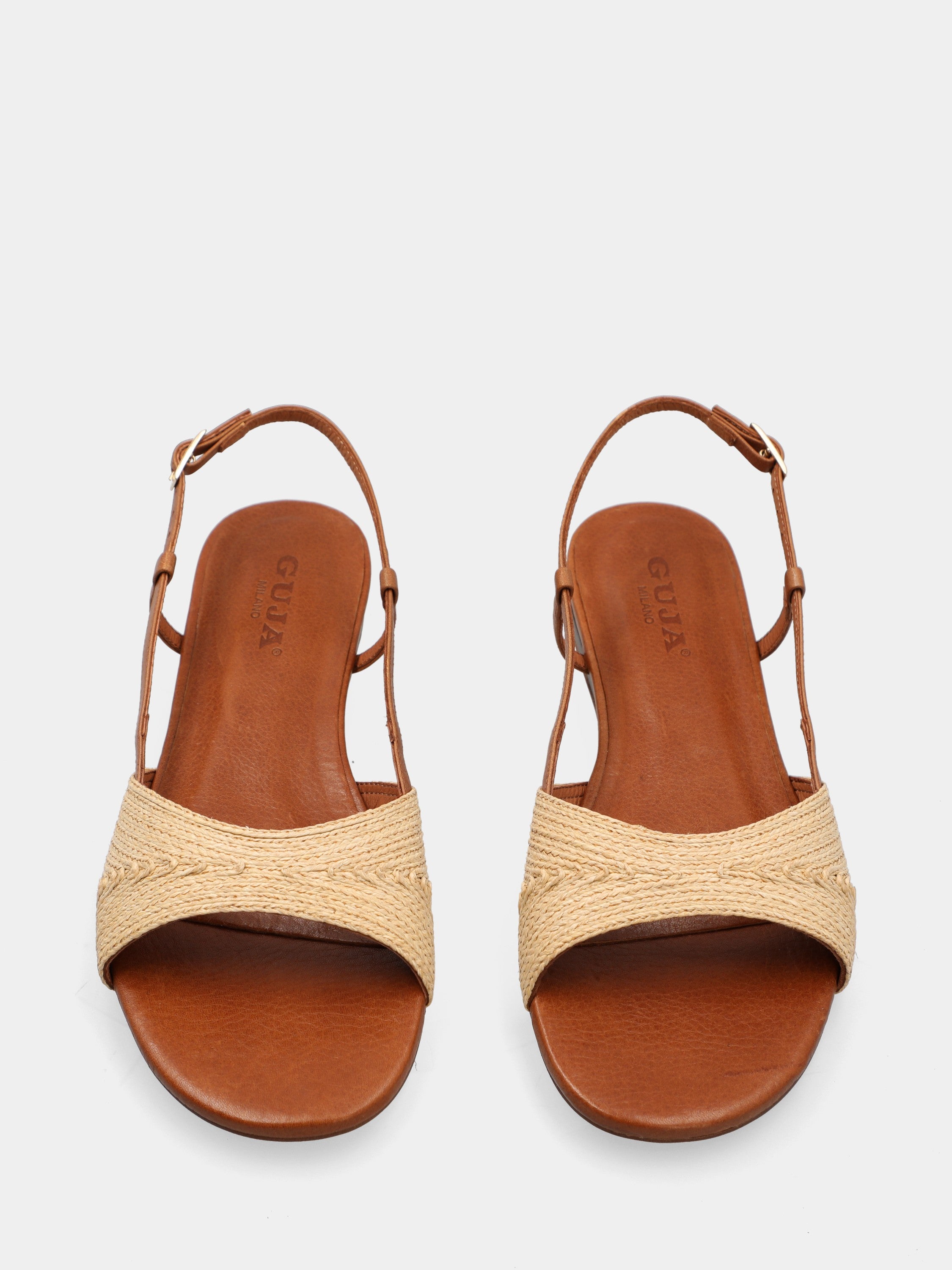 Sandalen aus beiger Raffia mit Keilabsatz und geflochtenem Riemen