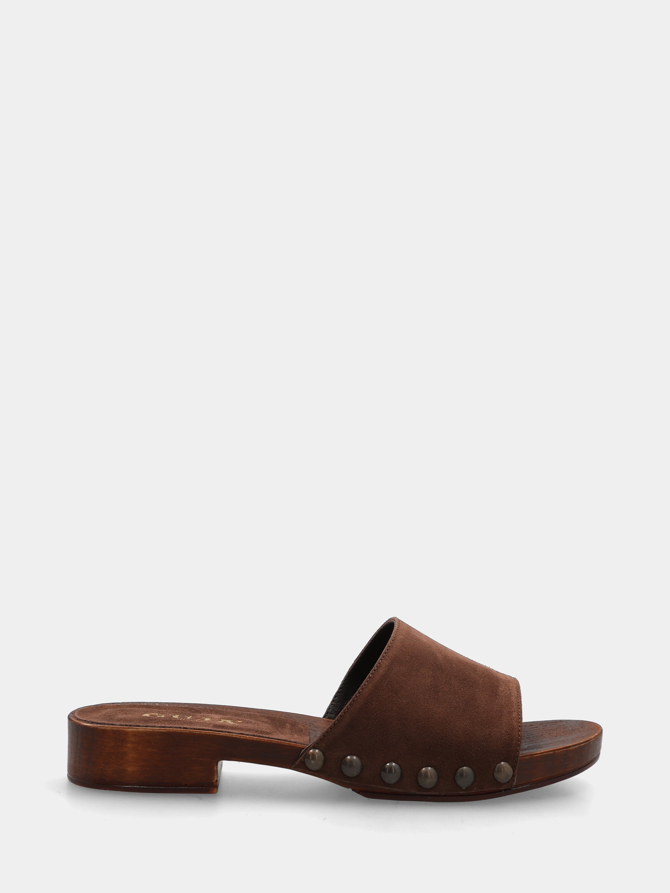 Sabot in velour testa di moro con fascia chiodata