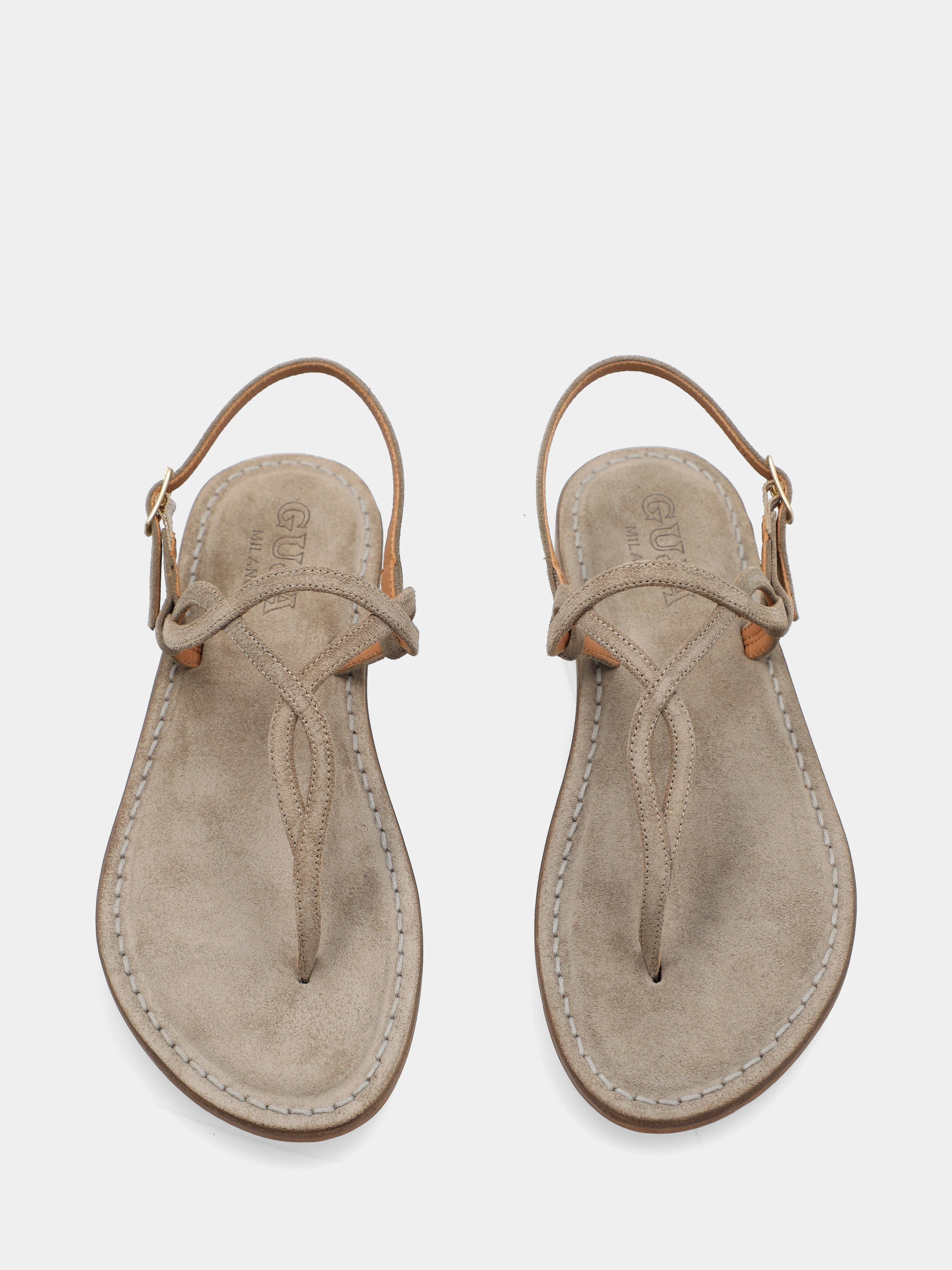 Infradito in camoscio beige con listini ondulati