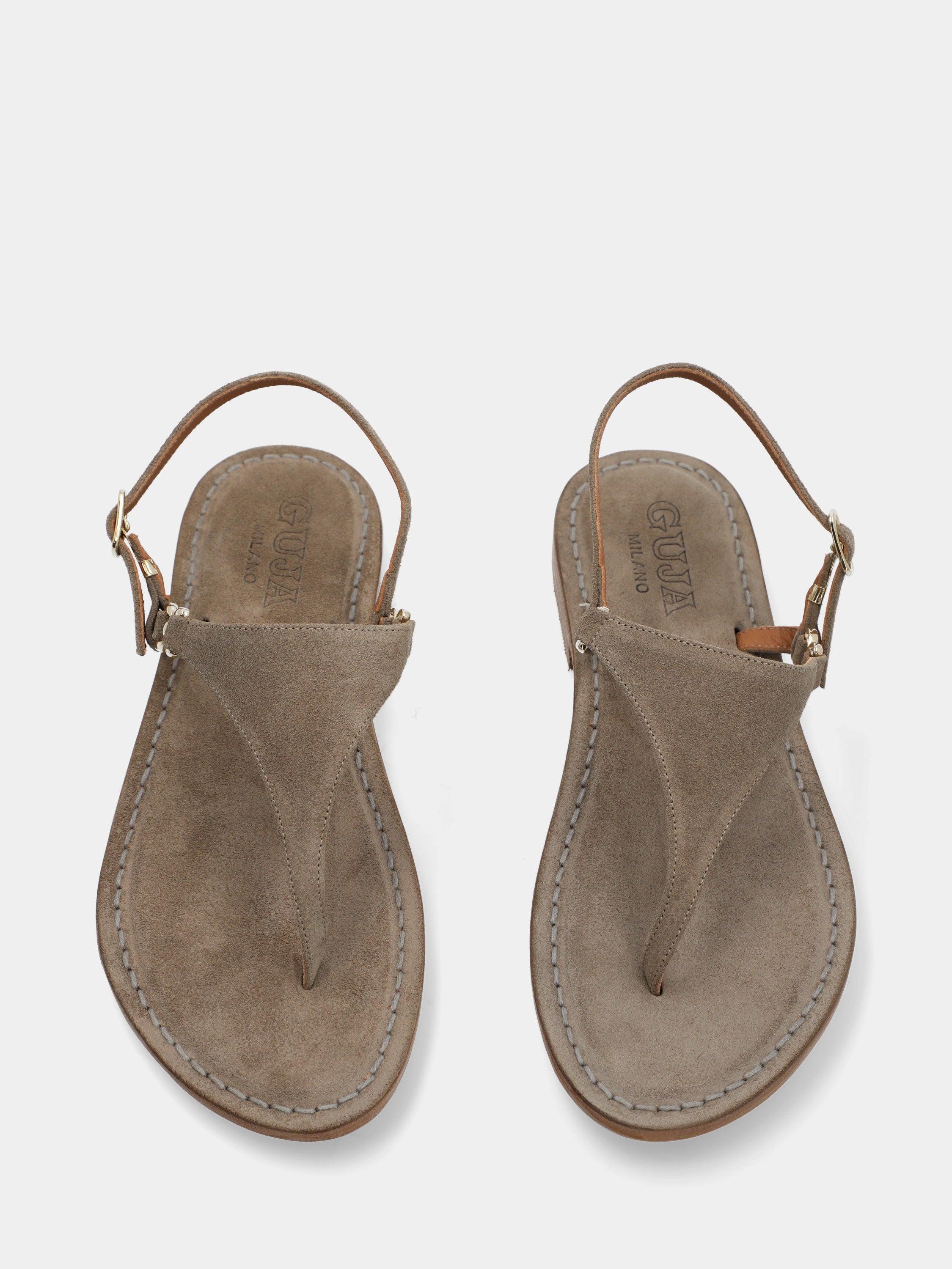 Sandalo in camoscio beige con listini ondulati