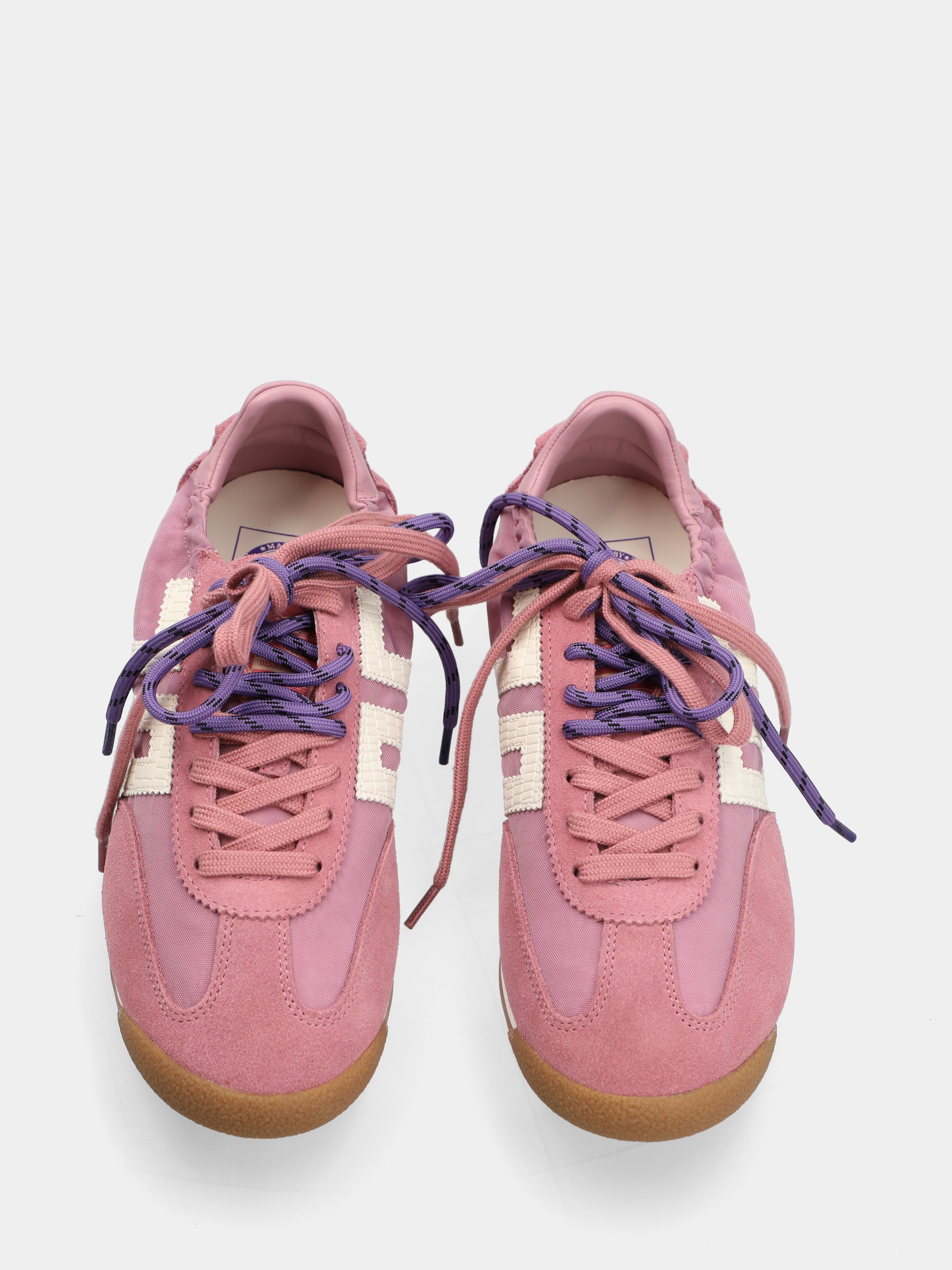 Pink suede sneakers with cotton insert and rubber sole