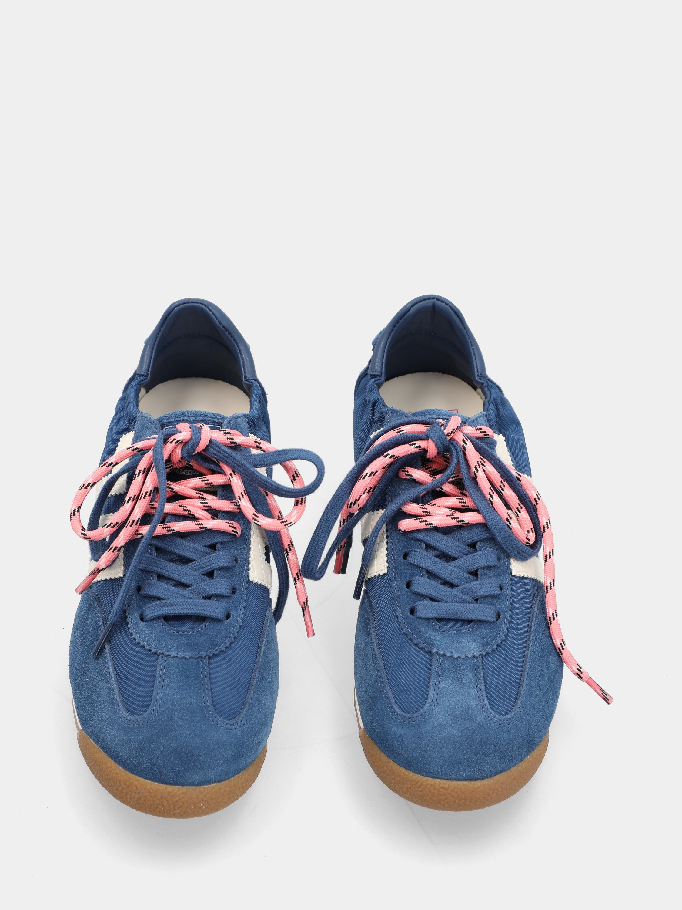 Baskets en suède bleu marine avec insert en coton et semelle en caoutchouc