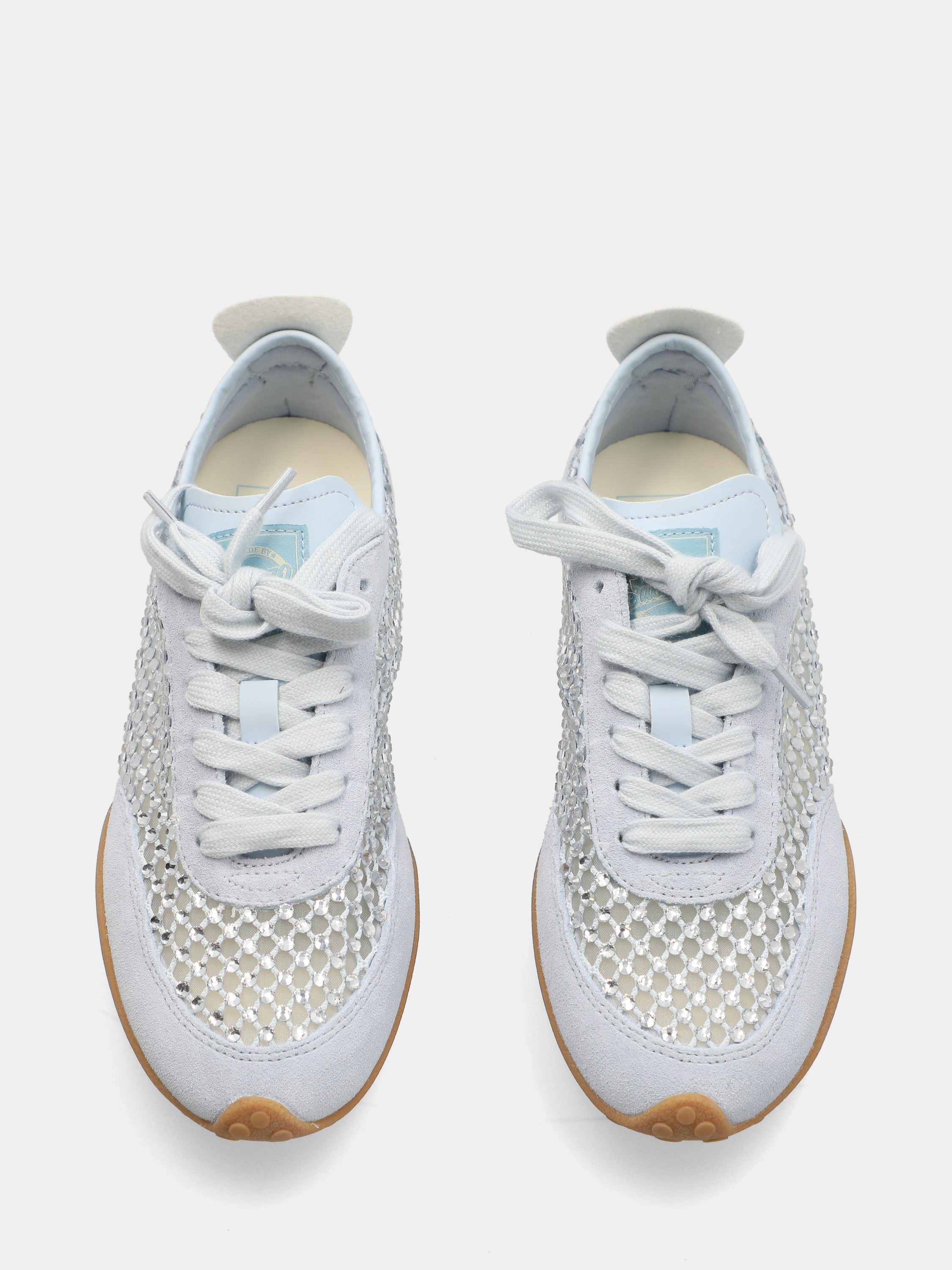 Sneakers in nappa celeste con strass