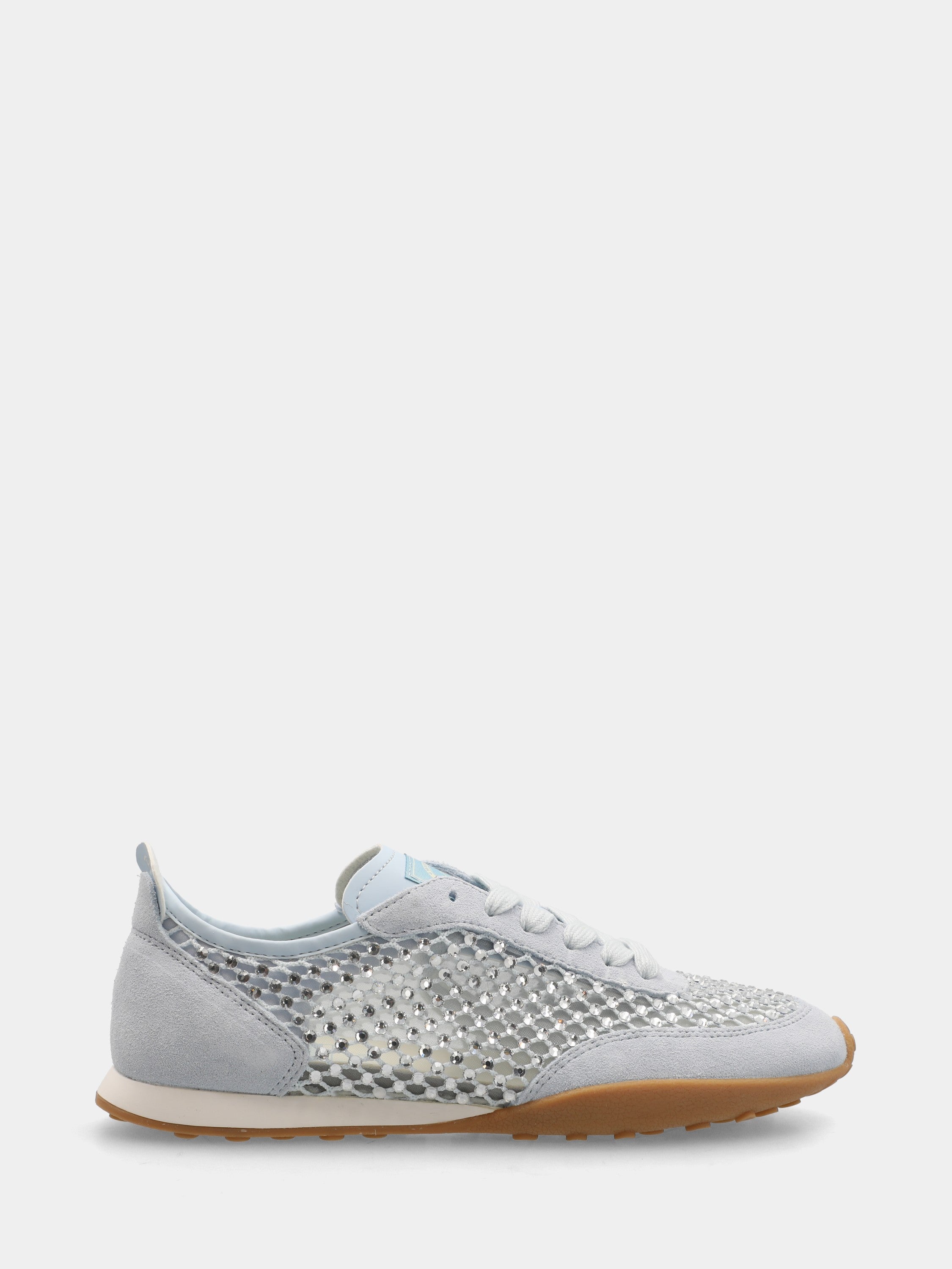 Sneakers in nappa celeste con strass