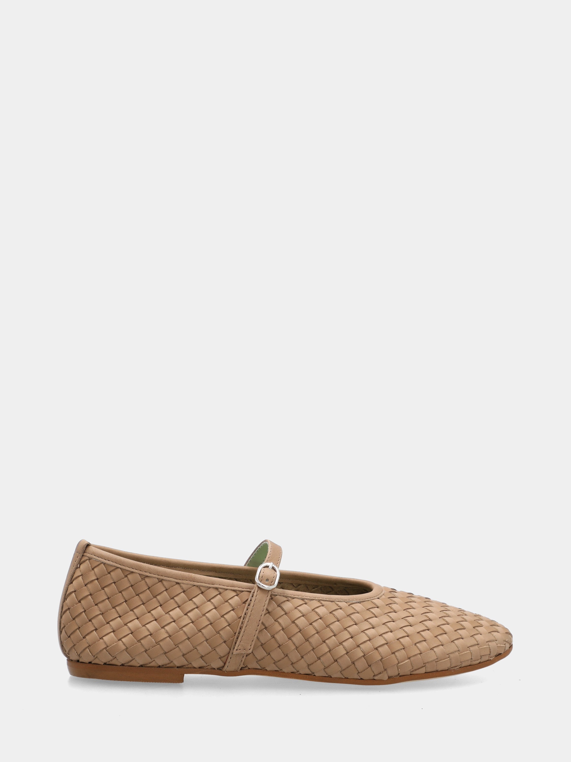 Ballerina aus beige geflochtenem Kalbsleder mit Riemen und 5mm Absatz