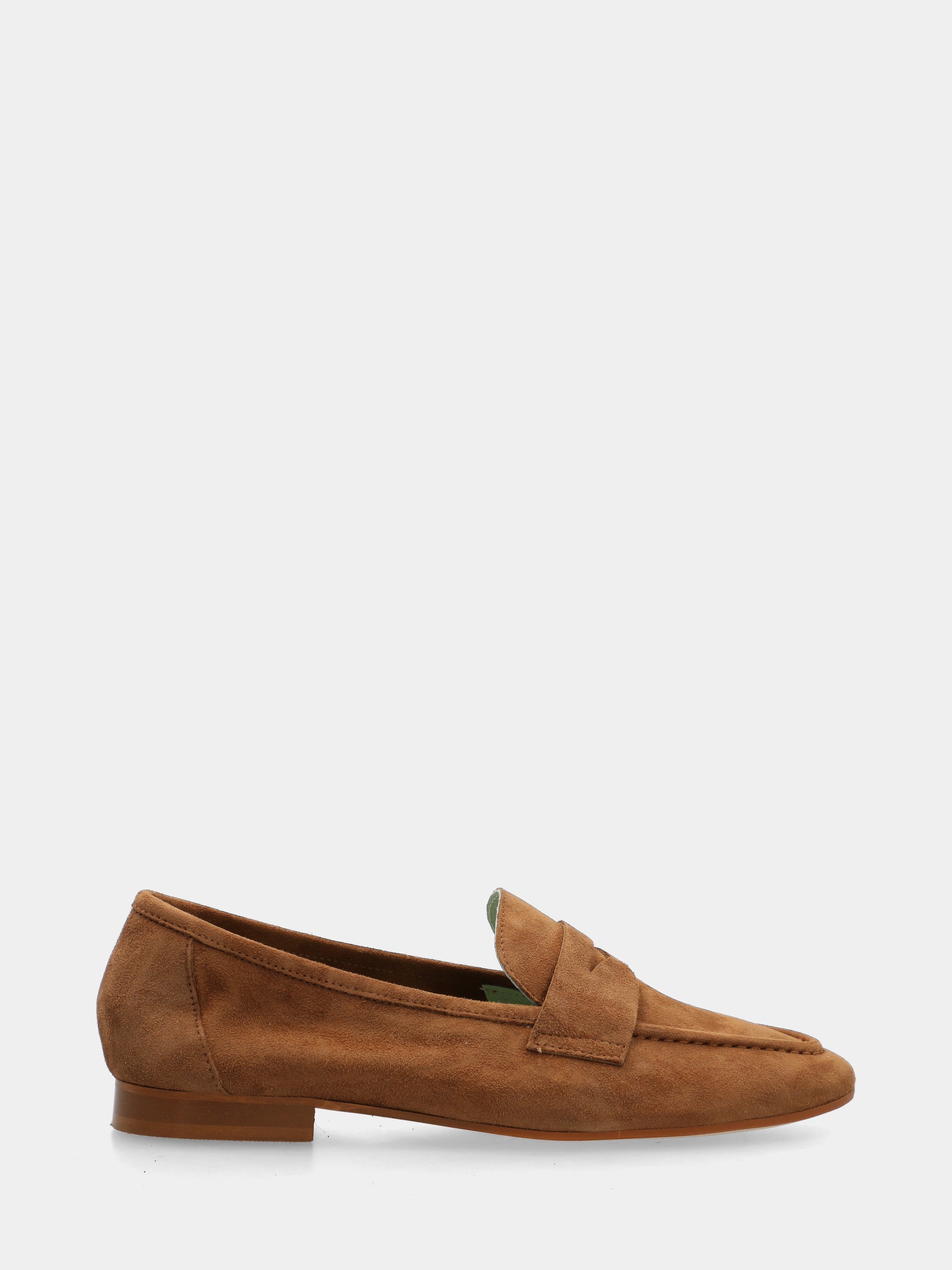 Leather-colored suede moccasin with lion's mouth mask detail