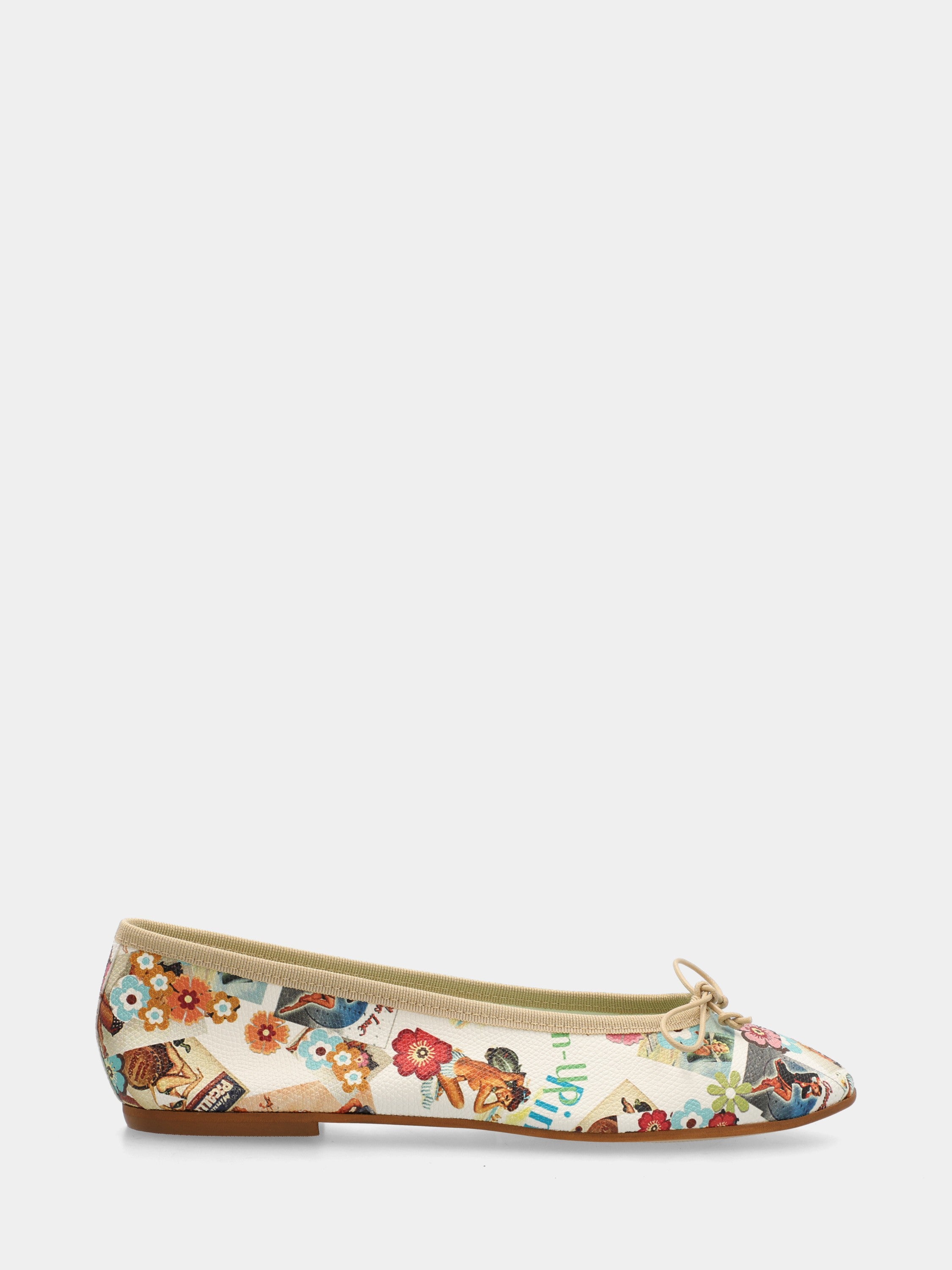 Ballerina in nappa multicolor con laccetto e punta tonda