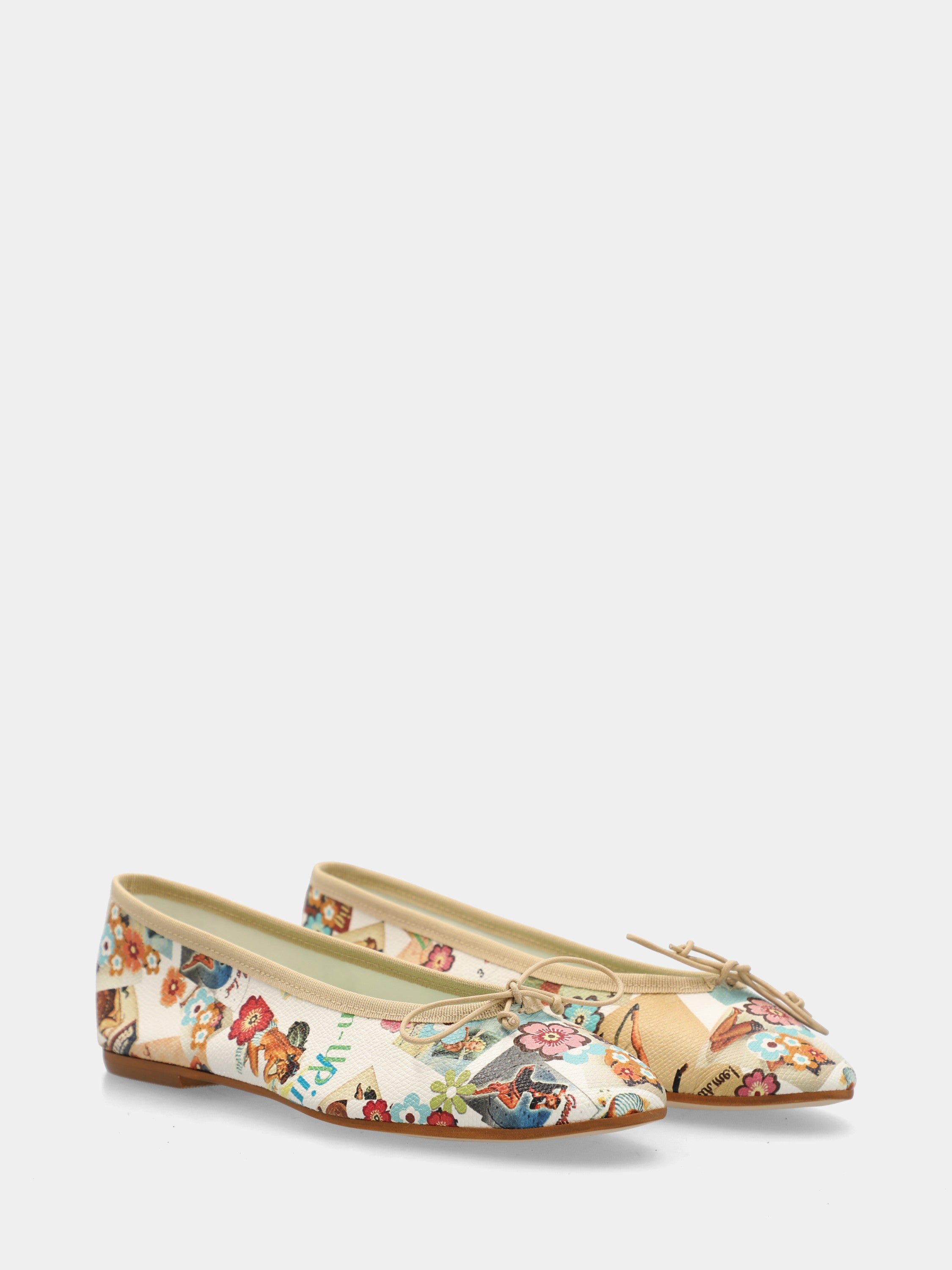 Ballerina in nappa multicolor con laccetto e punta tonda