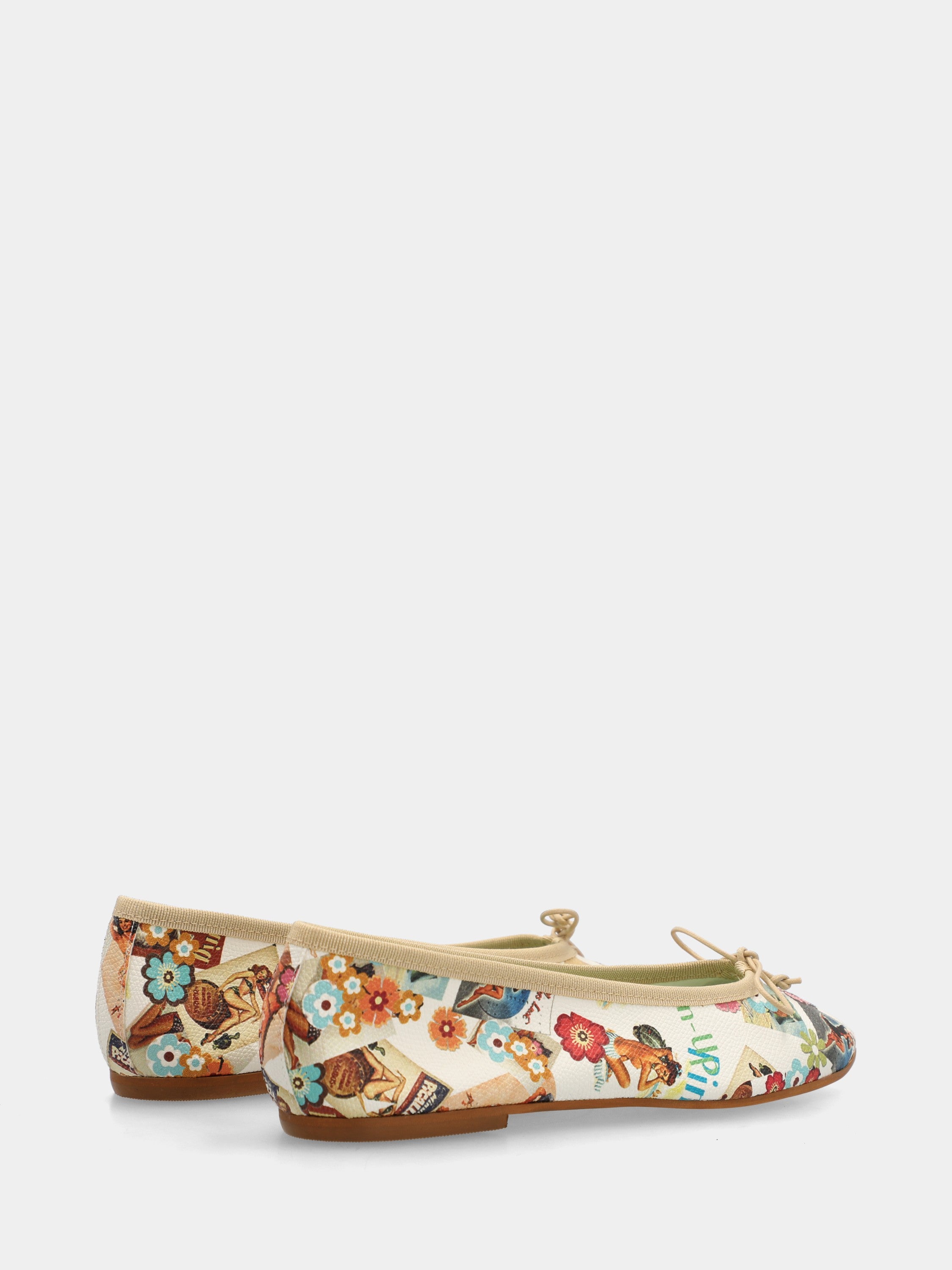 Ballerina in nappa multicolor con laccetto e punta tonda