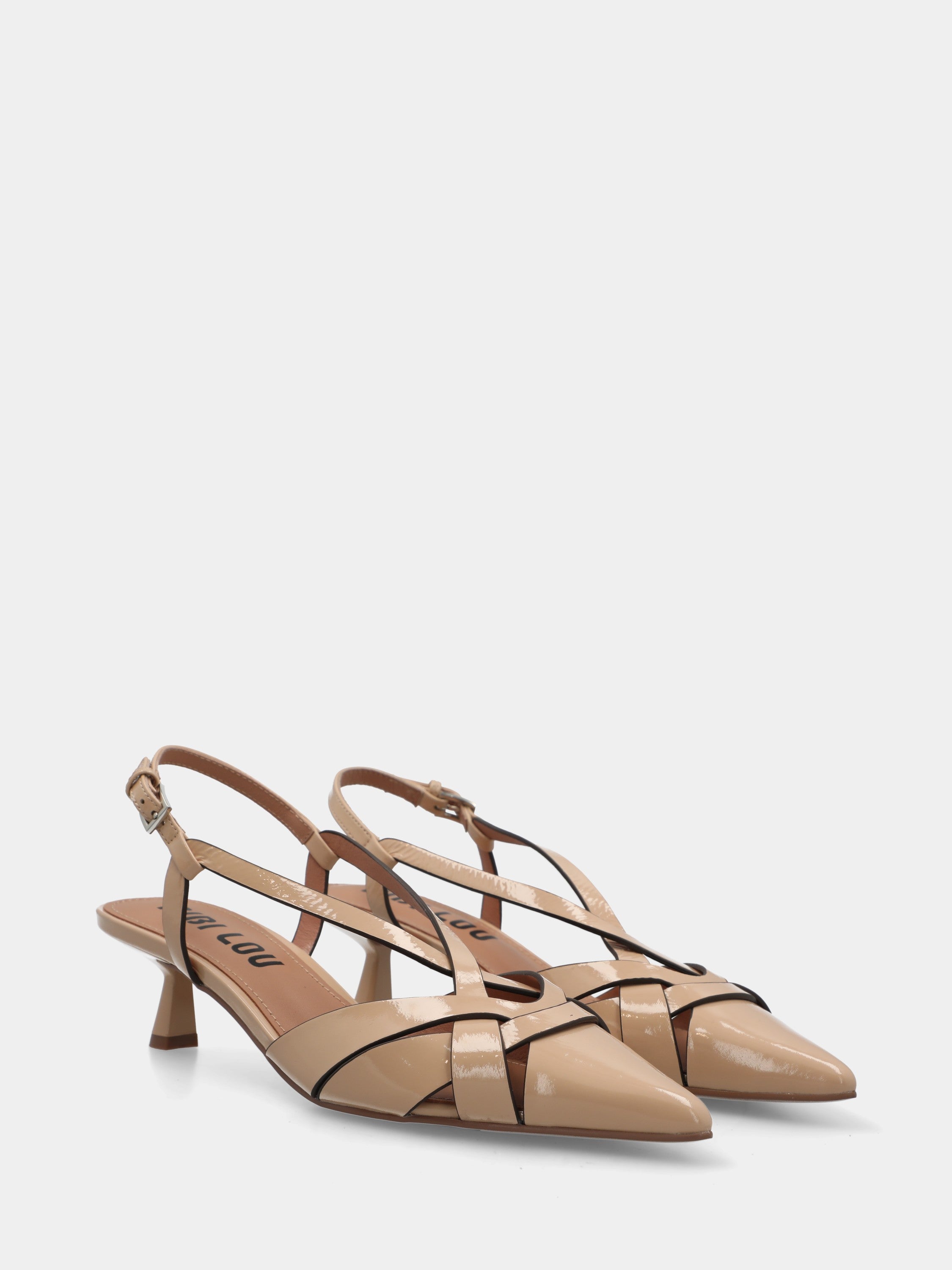 Slingback in vitello beige con cinturini incrociati