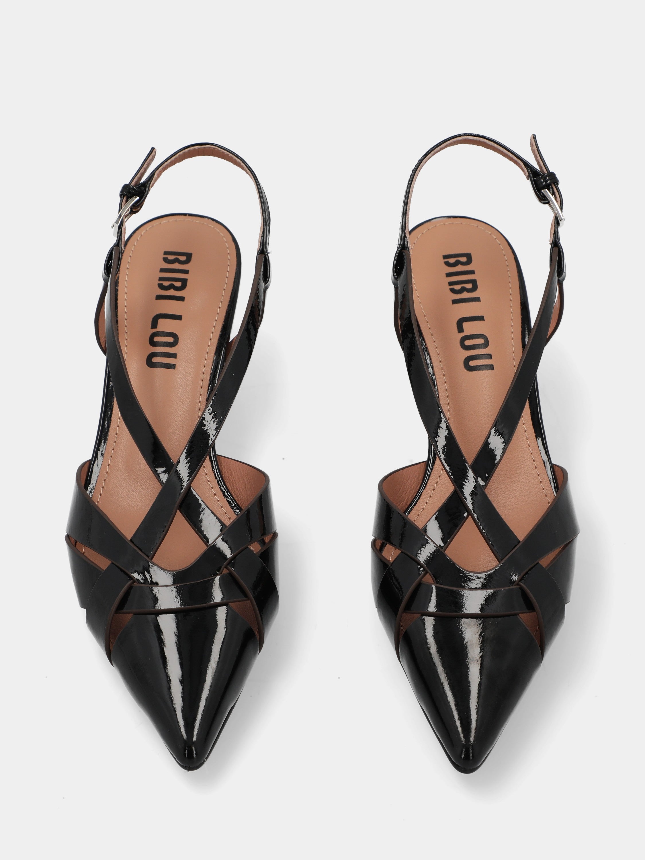 Slingback in vitello nero con cinturini incrociati