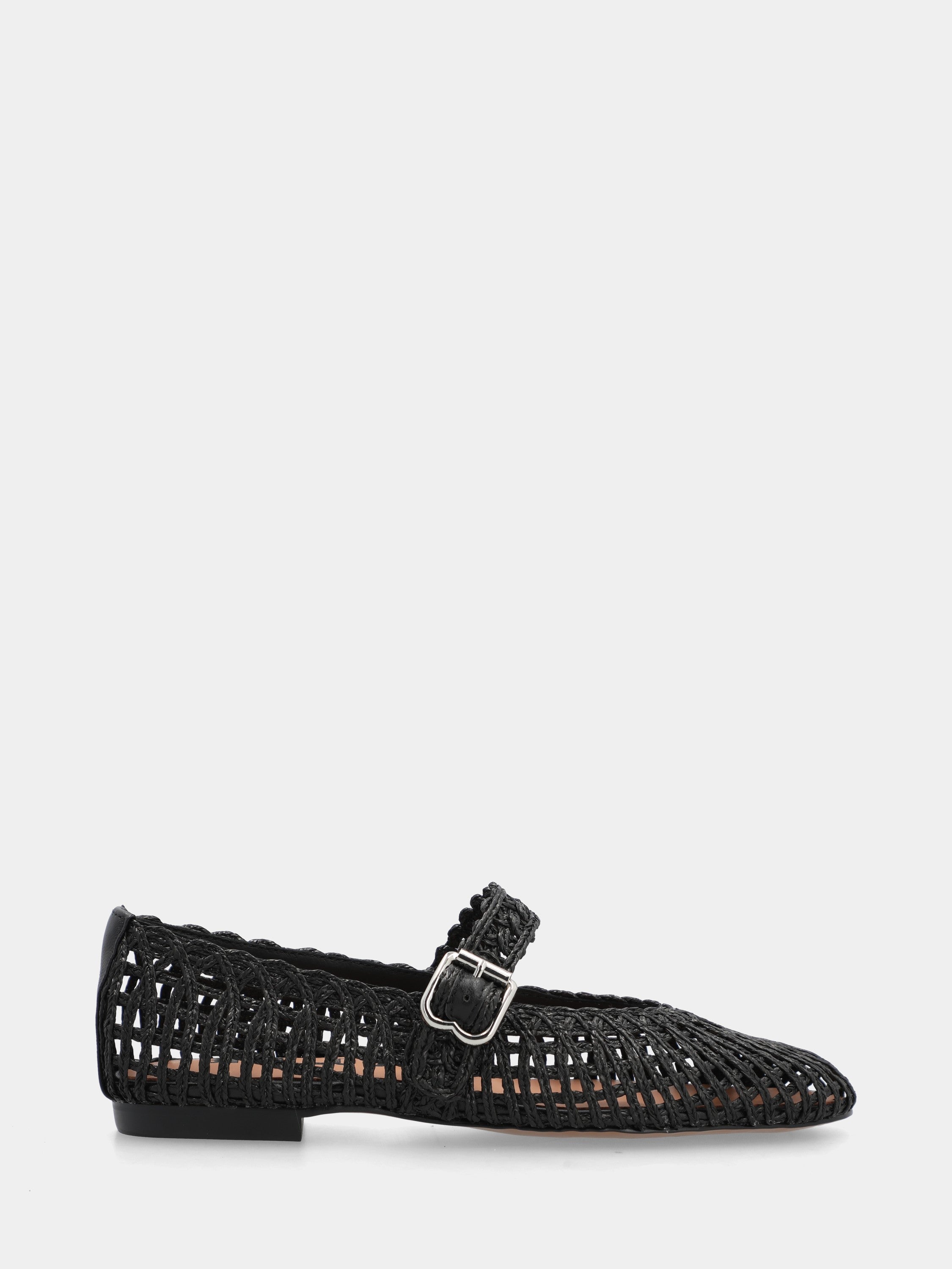 Ballerina mary jane in raffia nera intrecciata