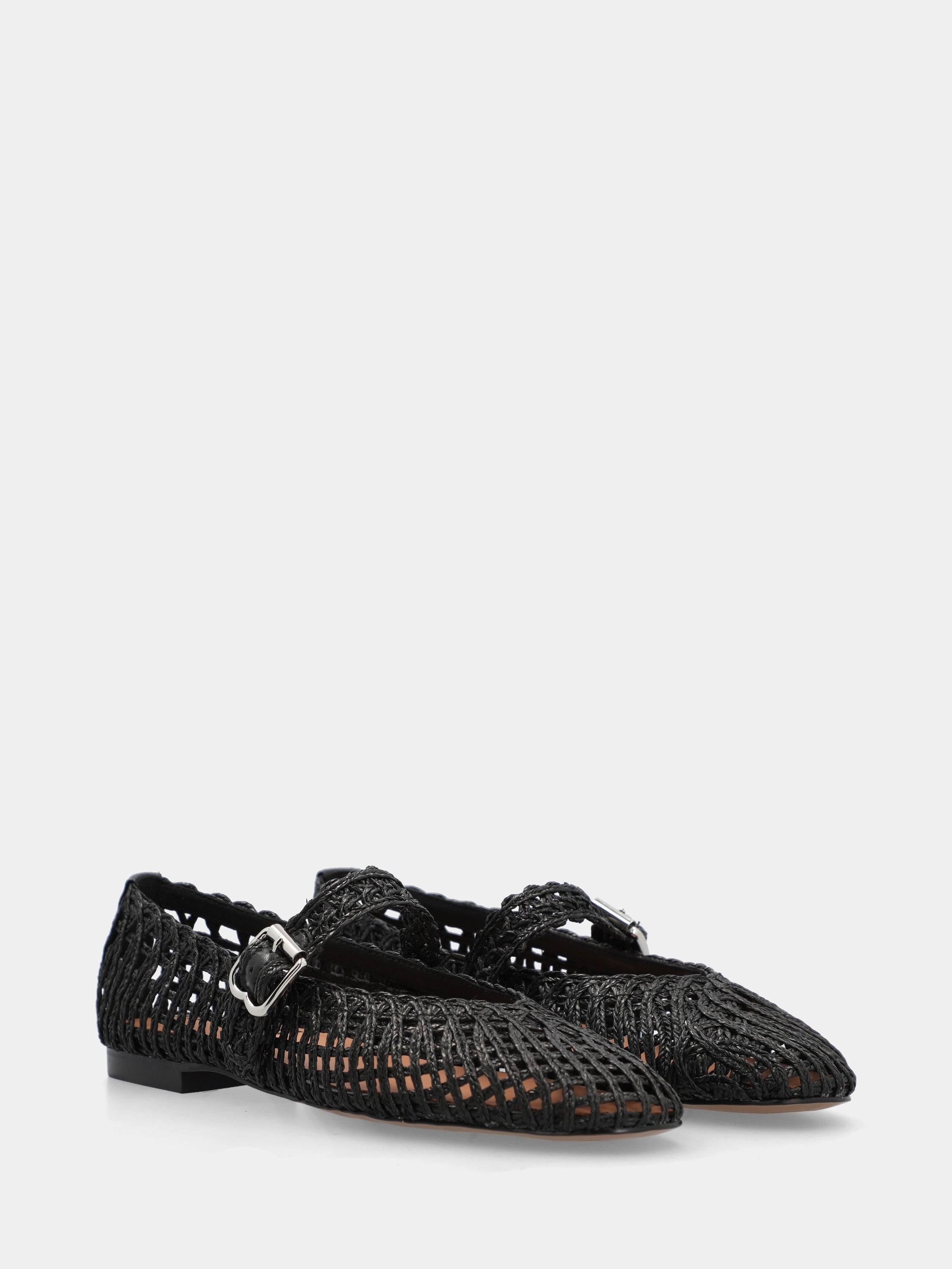 Ballerina mary jane in raffia nera intrecciata