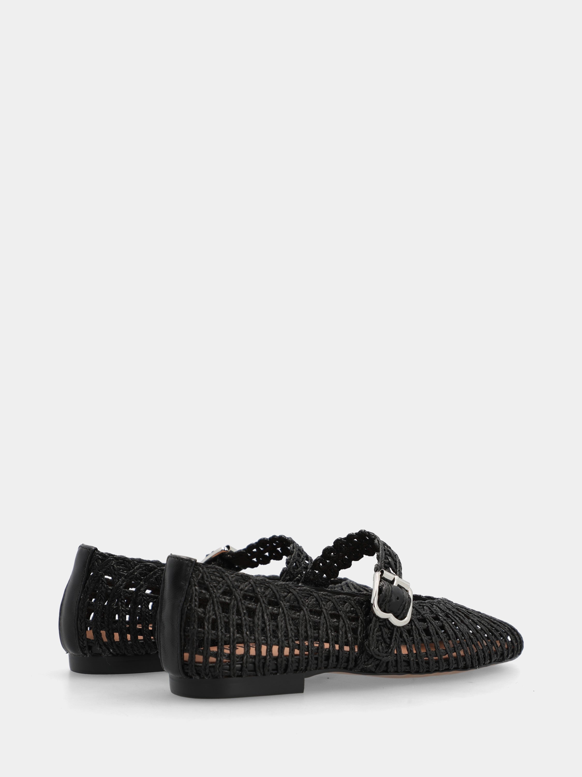 Ballerina mary jane in raffia nera intrecciata