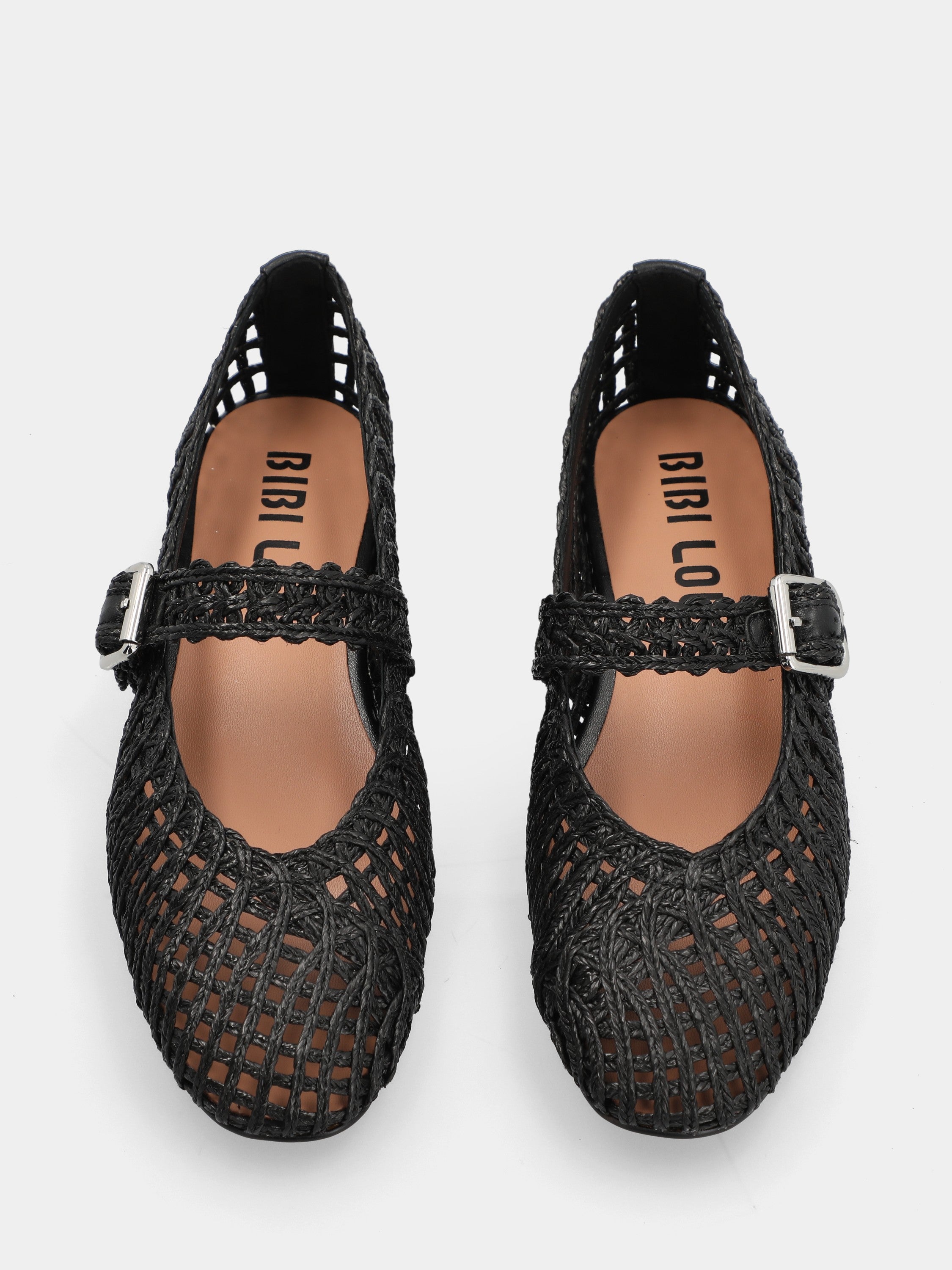 Ballerina mary jane in raffia nera intrecciata
