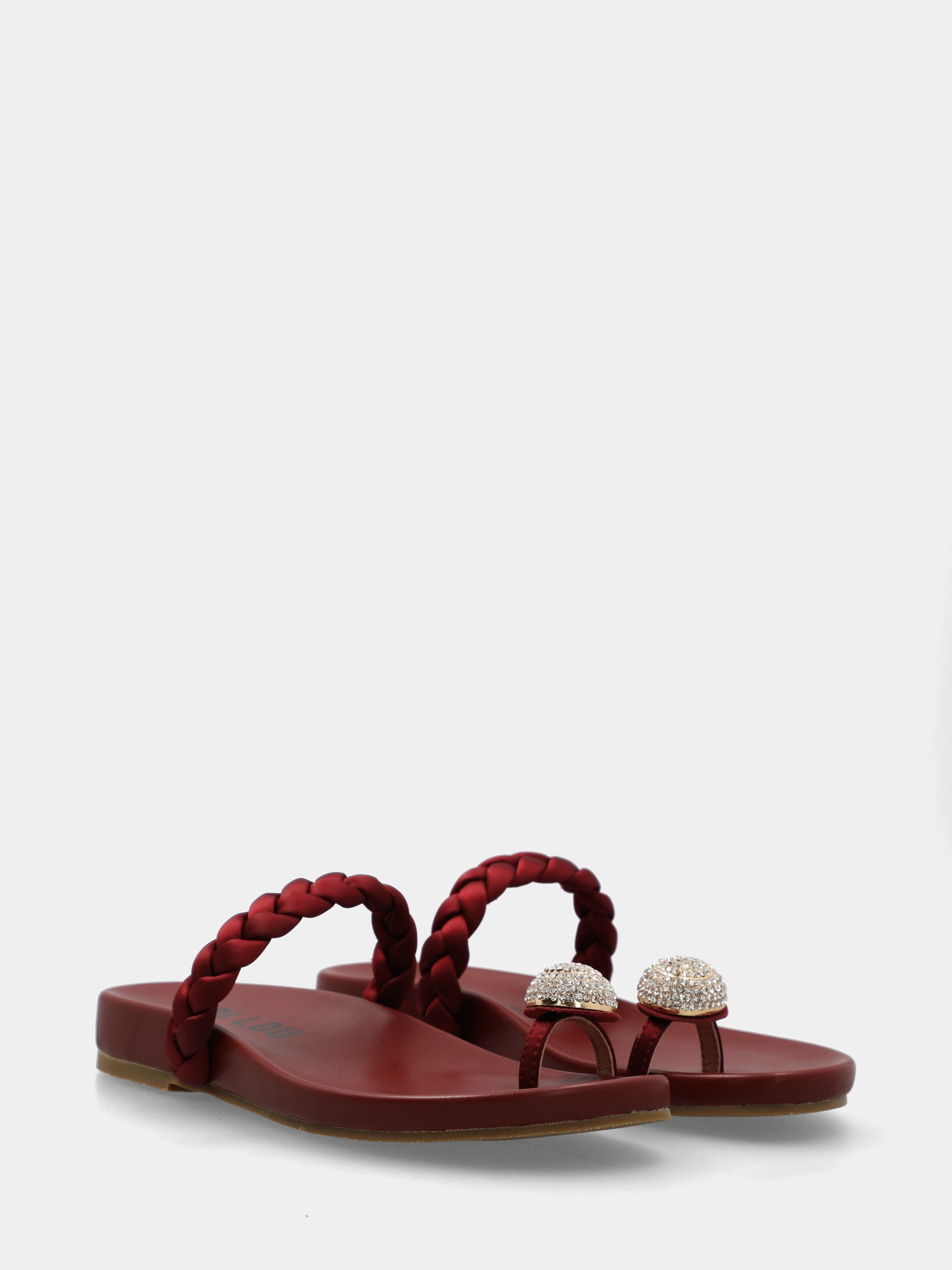 Infradito in nappa bordeaux con cupola di cristalli