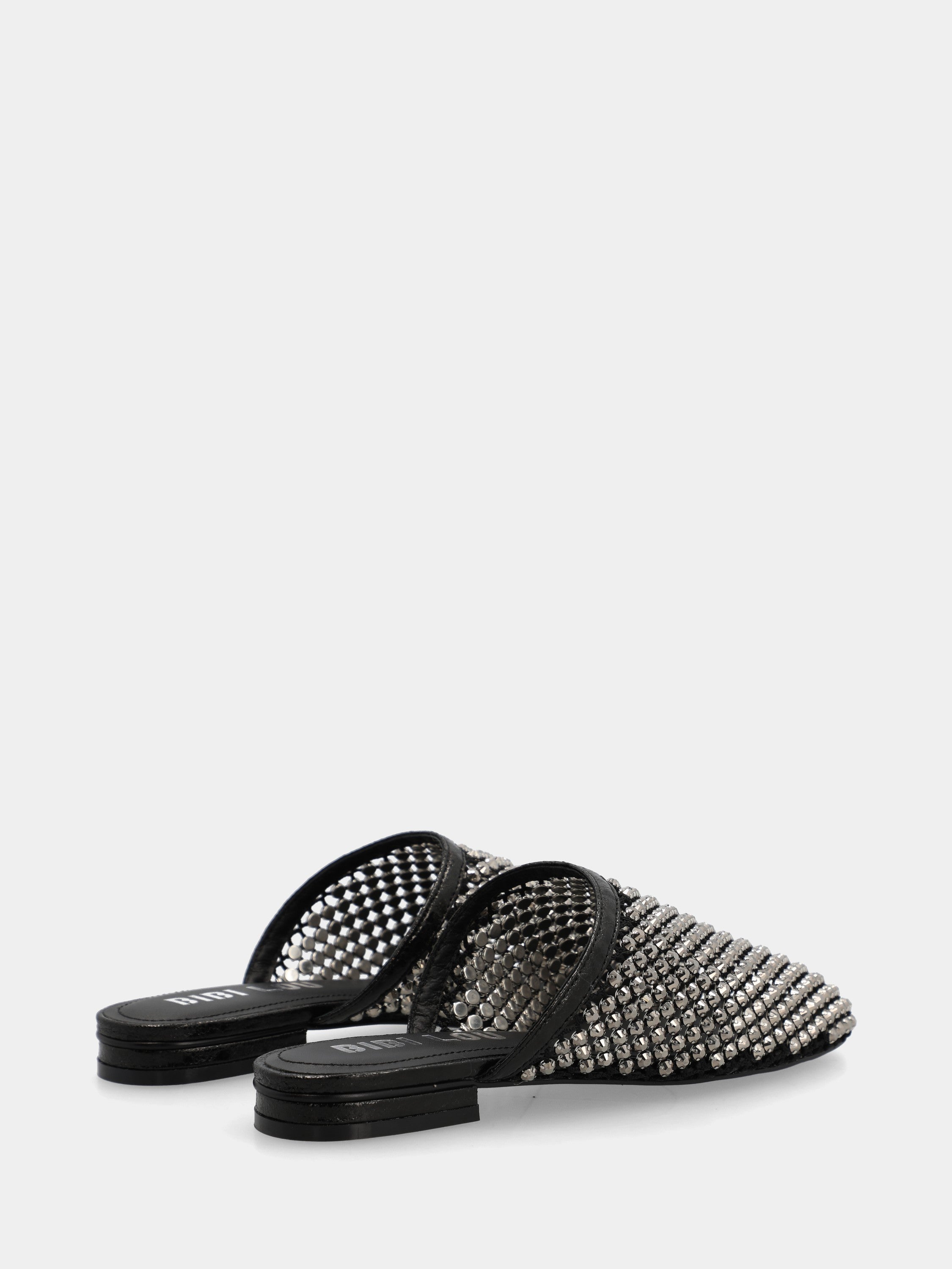 Black patent leather clog with mesh and crystals
