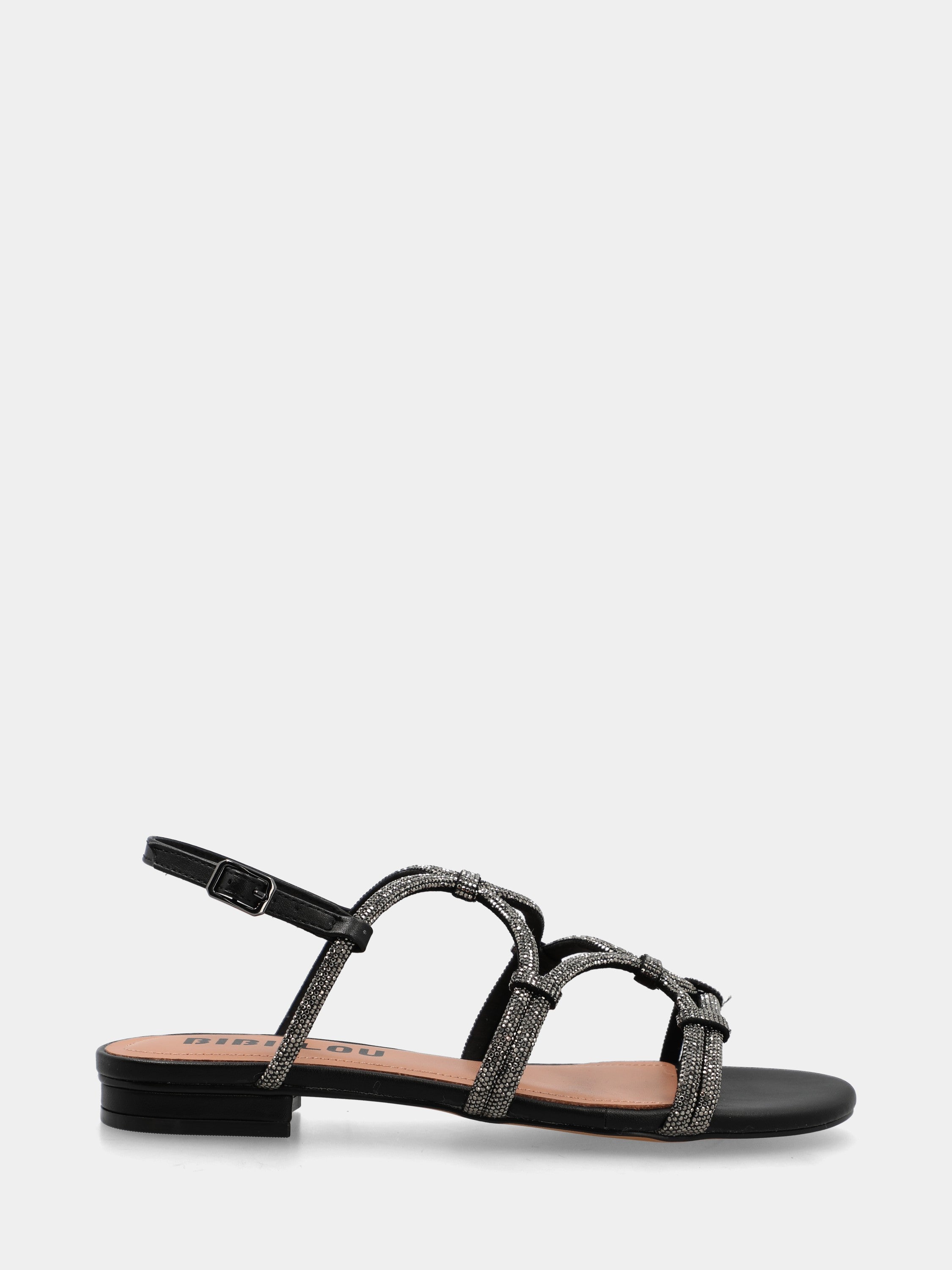 Sandalo in camoscio nero con cristalli